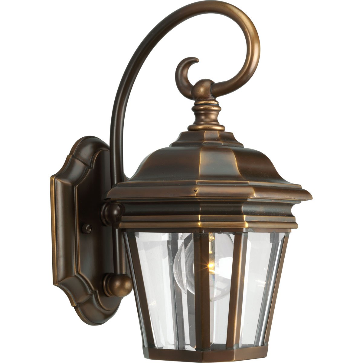 Progress Lighting P5670-108 1-Light Outdoor Wall Lantern with Clear Beveled Glass - Oil Rubbed Bronze Finish - Elegant Scroll Arm Design - Perfect for Porch, Patio, Garden & Entryway Lighting
