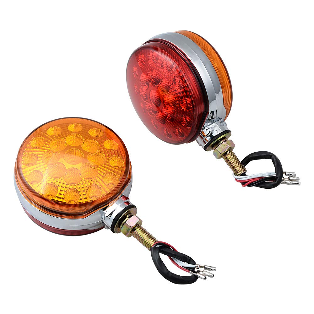 2pcs Round 42-LED Red Amber Double Face Waterproof Stop Tail Side Marker Turn Signal Pedestal Fender Lights - Compatible with Peterbilt Kenworth Freightliner Volvo Truck & Trailer - Perfect for Heavy Duty Commercial Vehicles & Semi-Truck Safety Lighting