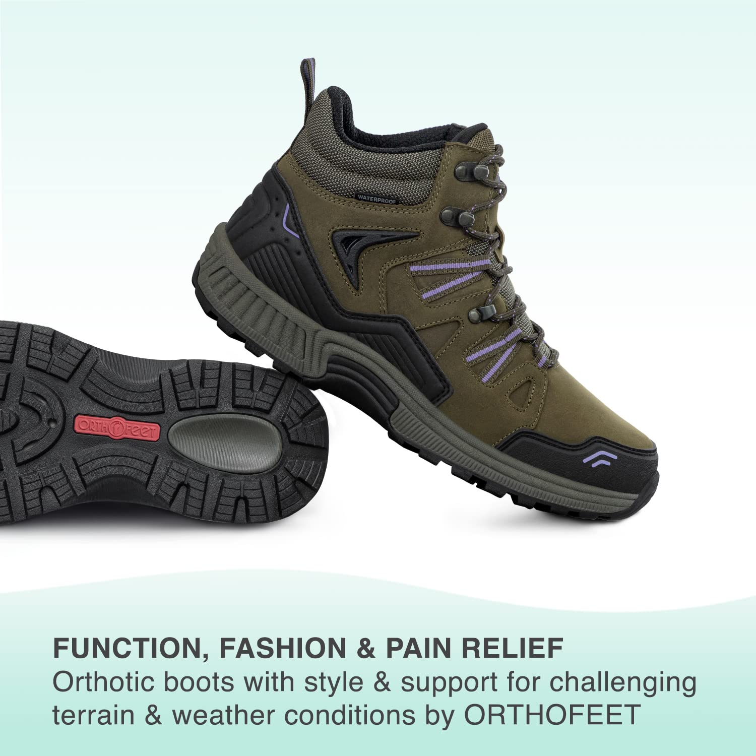 Orthofeet Women's Orthopedic Leather Dakota Hiking Boots - Comfortable Supportive Walking Shoes for Plantar Fasciitis, Arthritis & Diabetic Feet - Perfect for Outdoor Adventures, Hiking & Daily Wear