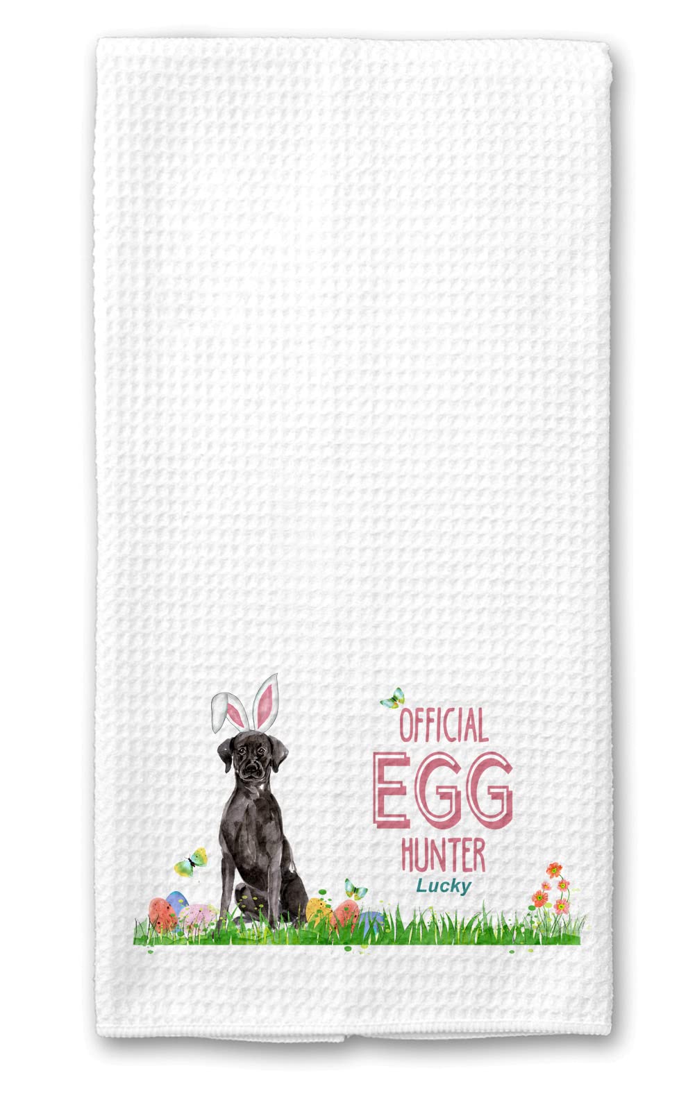 Black Labrador Retriever Easter Kitchen Towel - 15x25 Inch Waffle Weave Dish Towel for Egg Hunting, Spring Decor & Holiday Baking | Dog Lover Gift & Farmhouse Decor