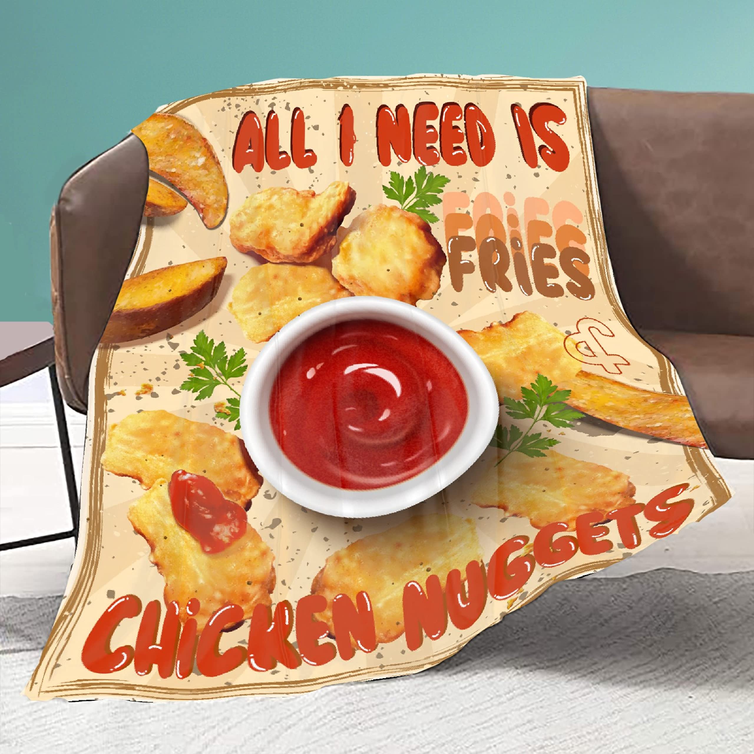 Cozy Lightweight Plush Flannel Throw Blanket - 120x90 Inch XL Soft Fleece Blanket for Sofa, Couch & Bed | Fries & Chicken Nuggets Print | Perfect for Family Movie Nights, Travel & Gifts for Kids & Adults