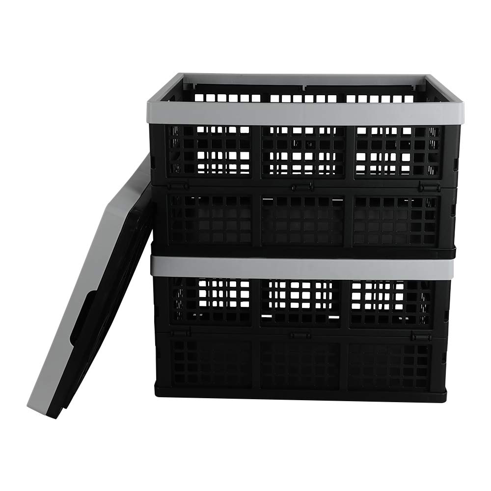 Kekow 28L Black Plastic Collapsible Storage Basket - 3-Pack Foldable Crates for Home Organization, Laundry, Toys & Closet Storage | Space Saving Design for Small Spaces