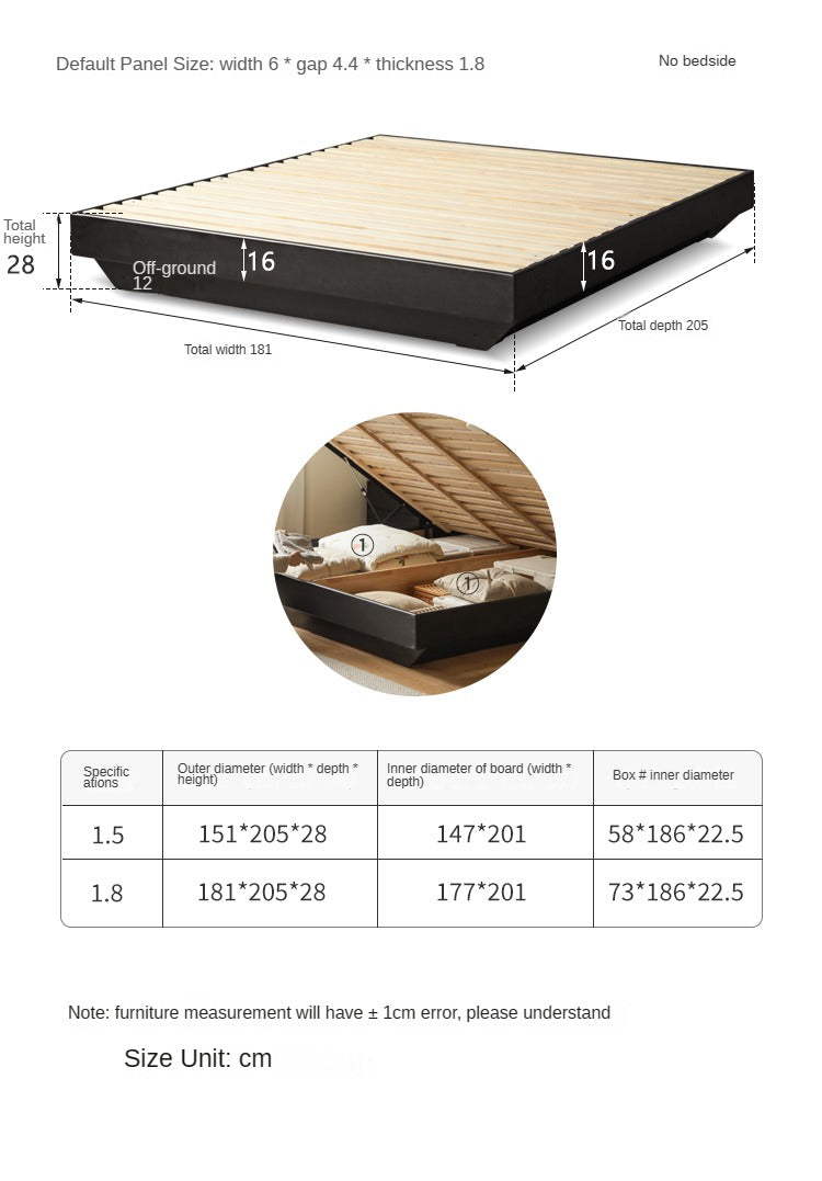 Solid Oak Wood Floating Platform Bed with LED Lights - Modern Smoky Finish for Bedroom, Guest Room, or Studio Apartment