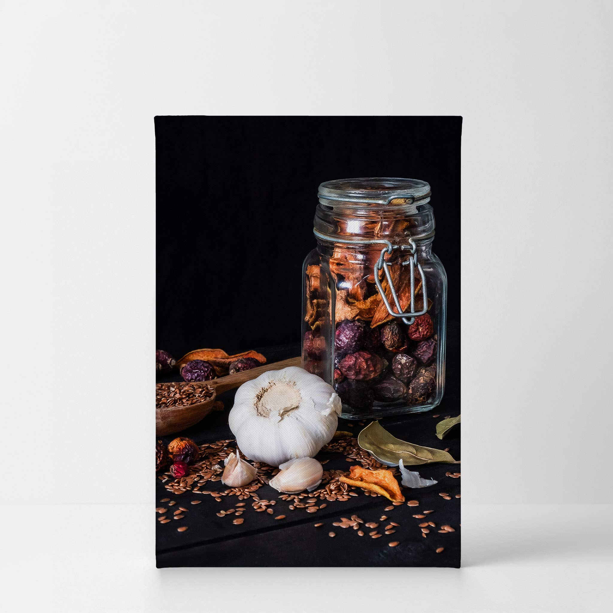 Smile Art Design Garlic Dried Fruit & Sesame Seeds Kitchen Canvas Wall Art Print - Modern Farmhouse Decor for Restaurant, Cafe & Dining Room - Perfect Housewarming Gift (36x24 Inches, Ready to Hang) - Ideal for Country Kitchen, Coffee Shop & Home Décor