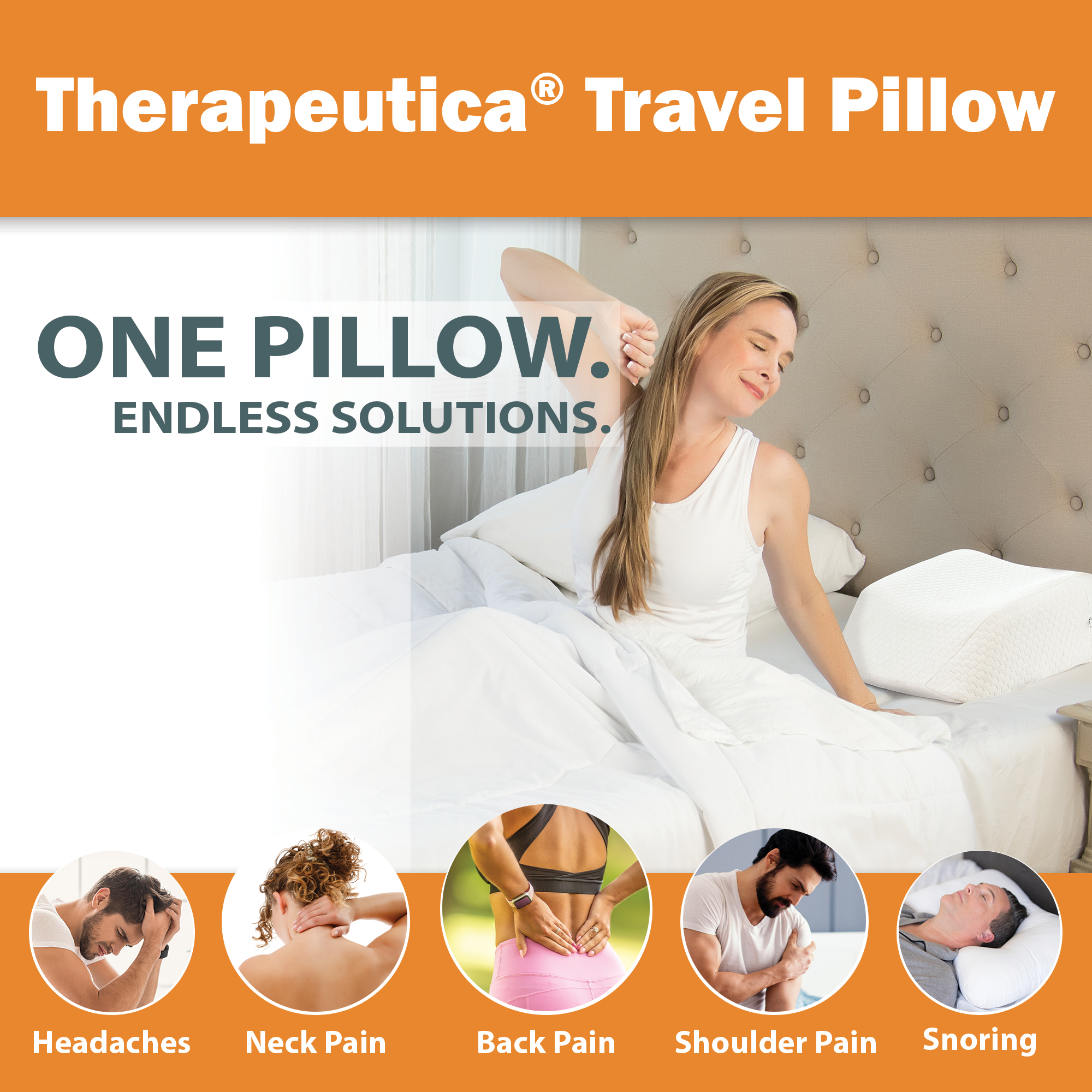 Therapeutica Travel Pillow for Neck Support - Memory Foam Cervical Pillow for Airplane, Car & Office - Orthopedic Neck Pain Relief for Side, Back & Stomach Sleepers