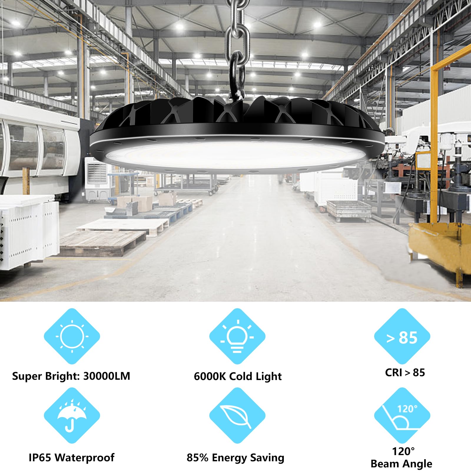 2 Pack 200W 20000LM UFO LED High Bay Light - 6000K Bright White Commercial Lighting, IP65 Waterproof Industrial Shop Light for Warehouse, Garage, Workshop, Factory & Barn - Energy Saving Durable Ceiling Fixture for Indoor/Outdoor Use