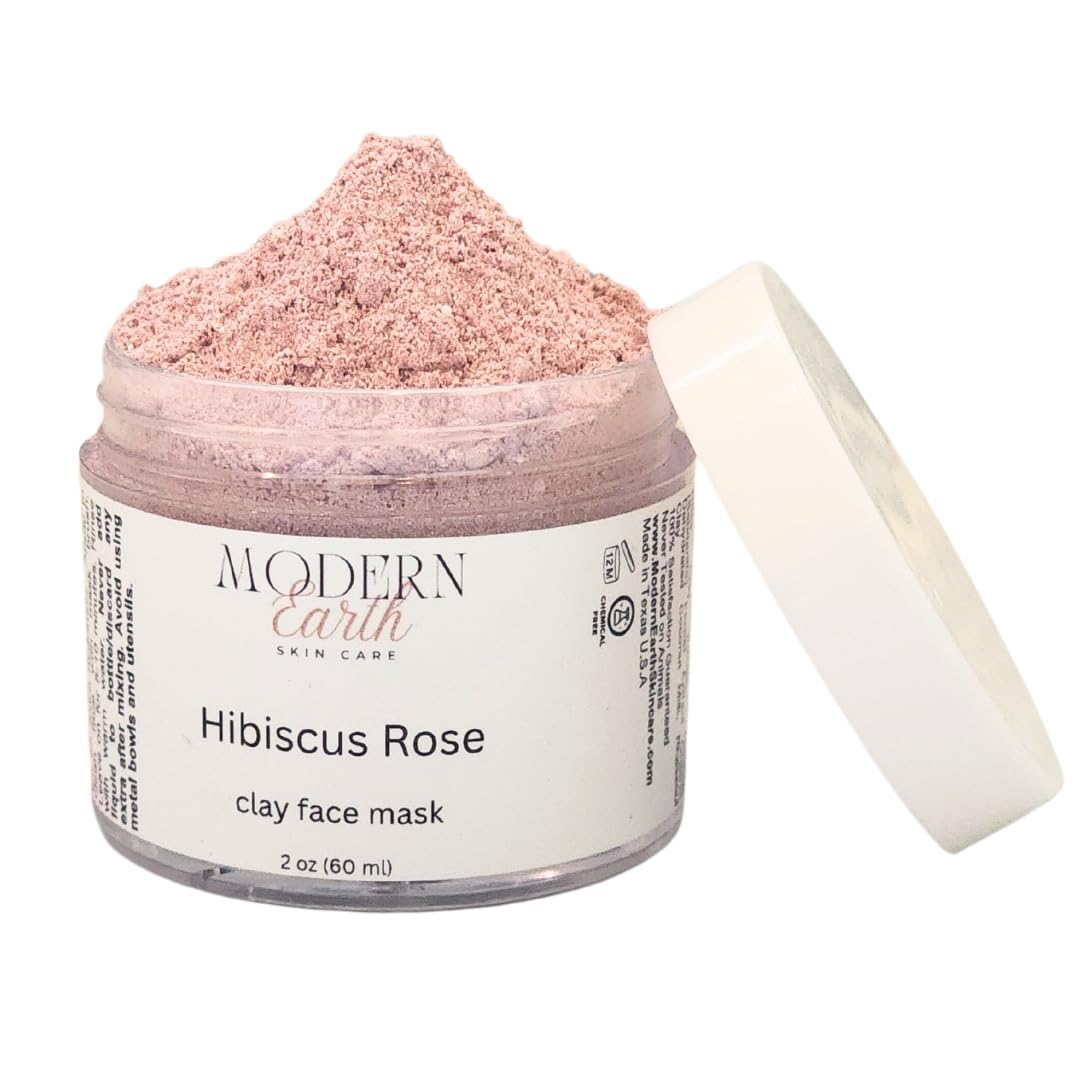 Hibiscus Rose Hydrating & Exfoliating Facial Mask - Anti-Aging Clay Powder Mask for Glowing Skin | Skin Treatment & Detoxifying Face Mask (2 oz) | Perfect for Spa Night & Self-Care Routine