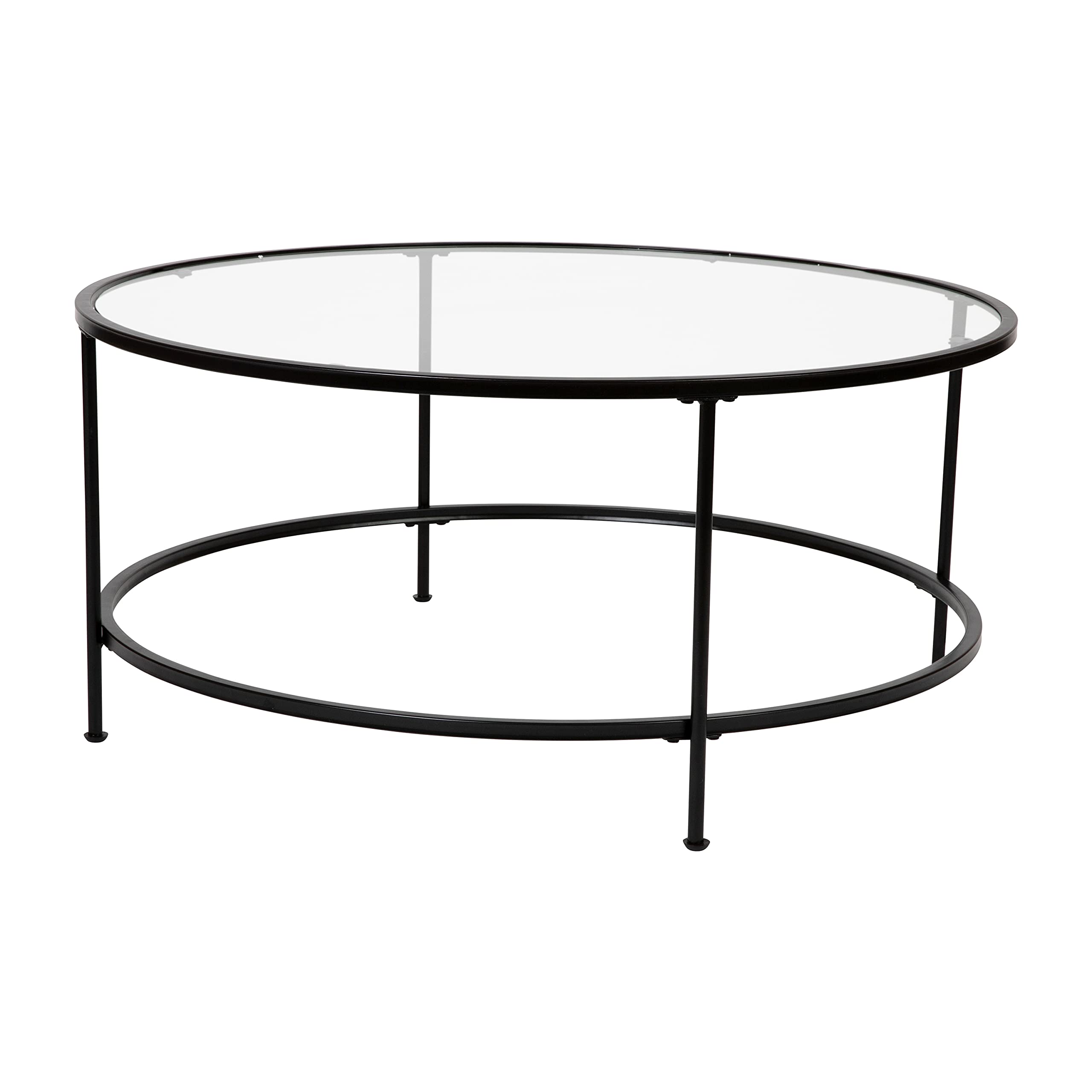 Astoria Collection Round Coffee Table - Modern Clear Glass Top with Matte Gold Frame - Perfect for Living Room, Lounge & Office Decor