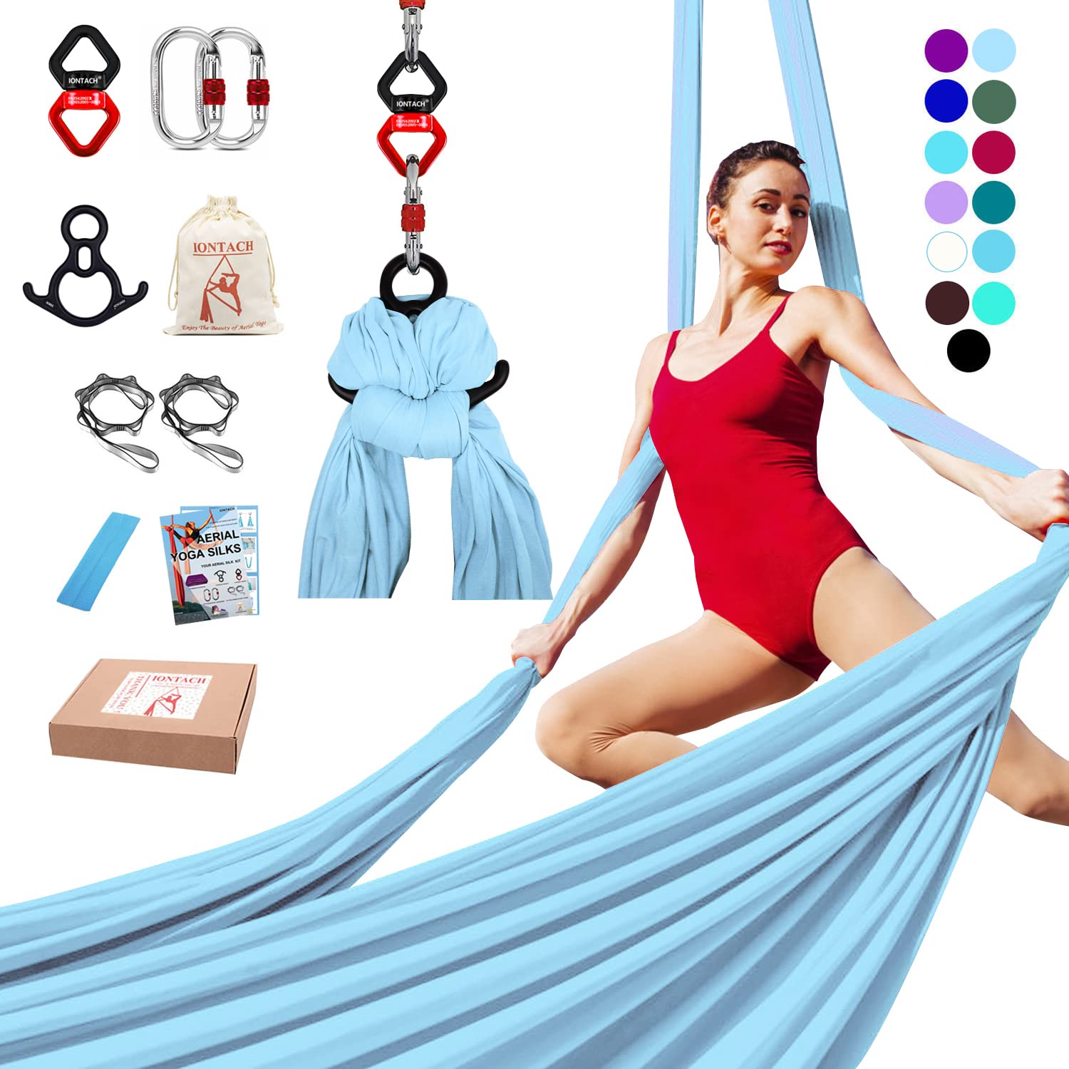 IONTACH Aerial Silks Yoga Swing Set - 9 Yards Low-Stretch Fabric Hammock Kit for Beginners with Full Accessories | Home Yoga, Dance Training & Aerial Fitness Equipment