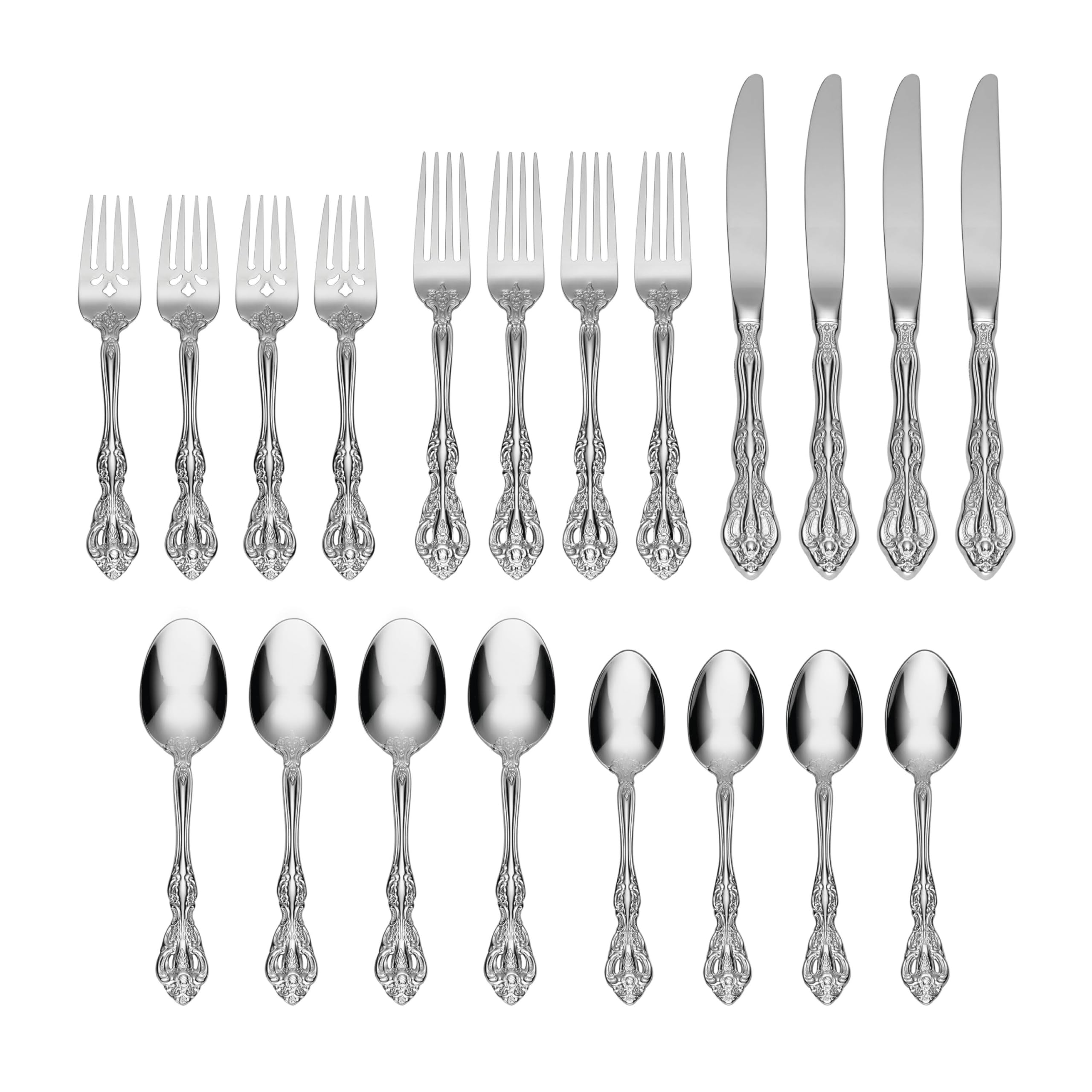 Premium Oneida Michelangelo 20-Piece Stainless Steel Flatware Set - Service for 4 - Elegant Dining Utensils for Everyday Meals & Special Occasions - Dishwasher Safe Silverware for Home, Restaurant & Wedding Use