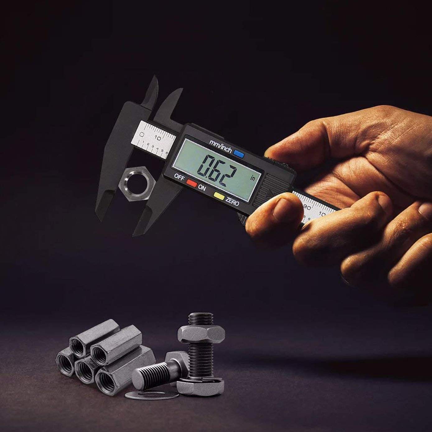 MEZON Digital Caliper 150mm/6 Inch - Carbon Fiber Electronic Vernier Caliper with Large LCD Screen, Auto Off Feature - Precise Measuring Tool for DIY, Jewelry Making, Metalworking & 3D Printing (Black)