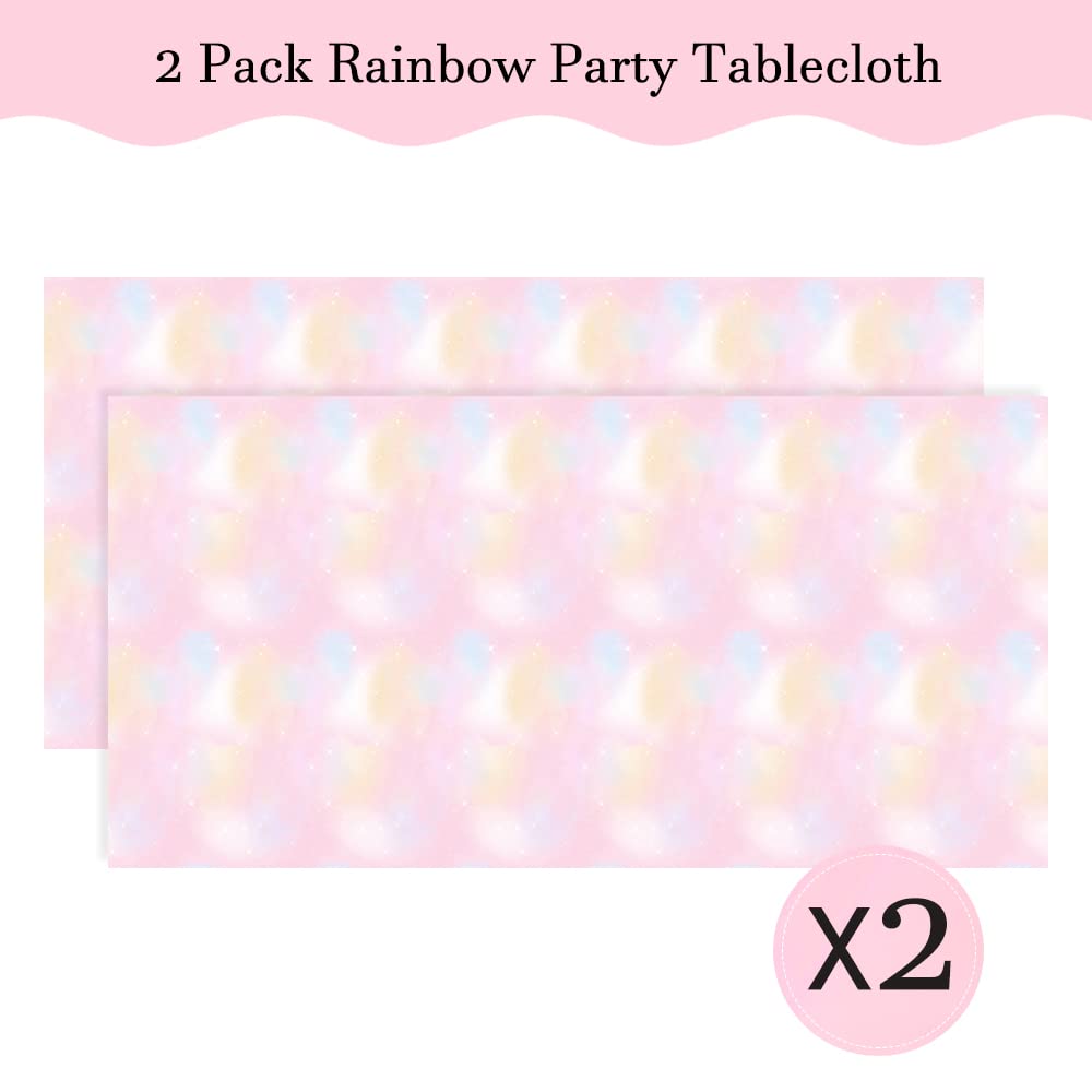 Pastel Rainbow Plastic Tablecloth - Waterproof Disposable Rectangle Table Cover for Birthday Party, Baby Shower & Events (54x108 Inches) - Perfect for Indoor/Outdoor Decorations & Party Supplies
