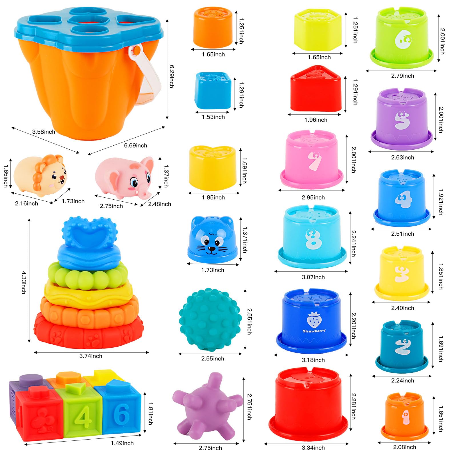 Ganowo 6-in-1 Montessori Baby Toys for 6-12 Months - Food-Grade Sensory Toys, Stacking Circles, Shape Sorter & Teether - Educational Learning Gifts for 1 Year Old Boys & Girls - Perfect for Early Development & Playtime