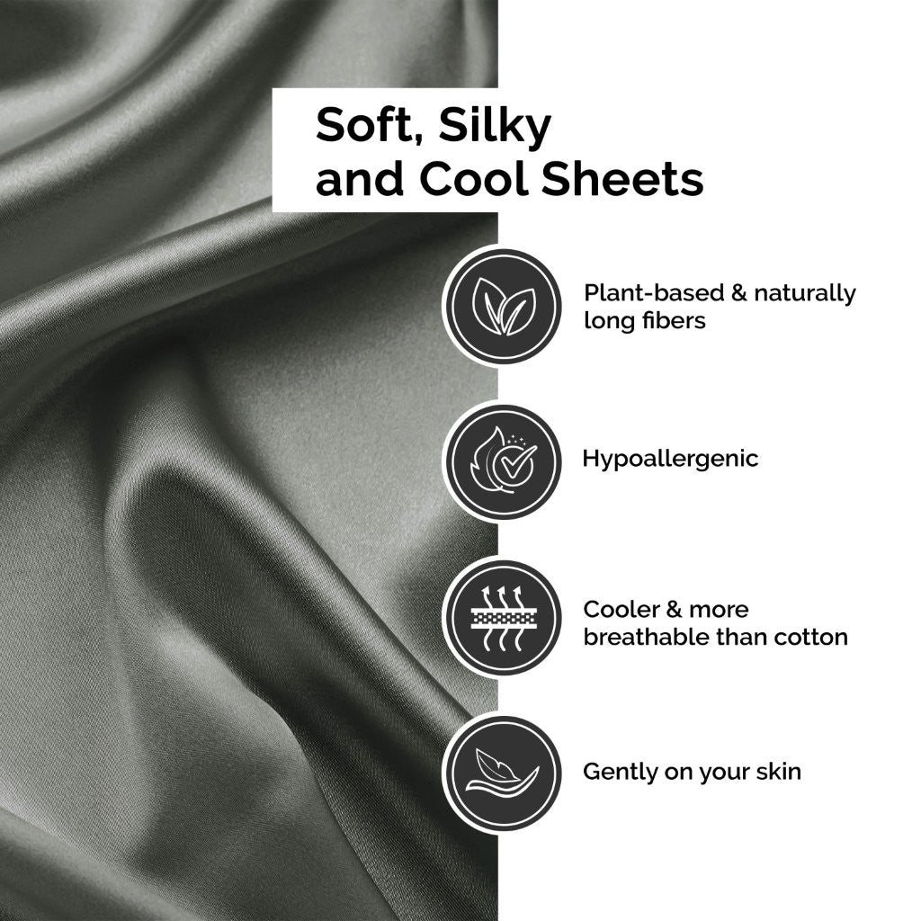 300 Thread Count Rayon From Bamboo Solid Deep Pocket Sheet Set - Ultra Soft & Breathable Bed Sheets for Queen Size Mattress - Perfect for All-Season Comfort & Luxury Bedroom Decor
