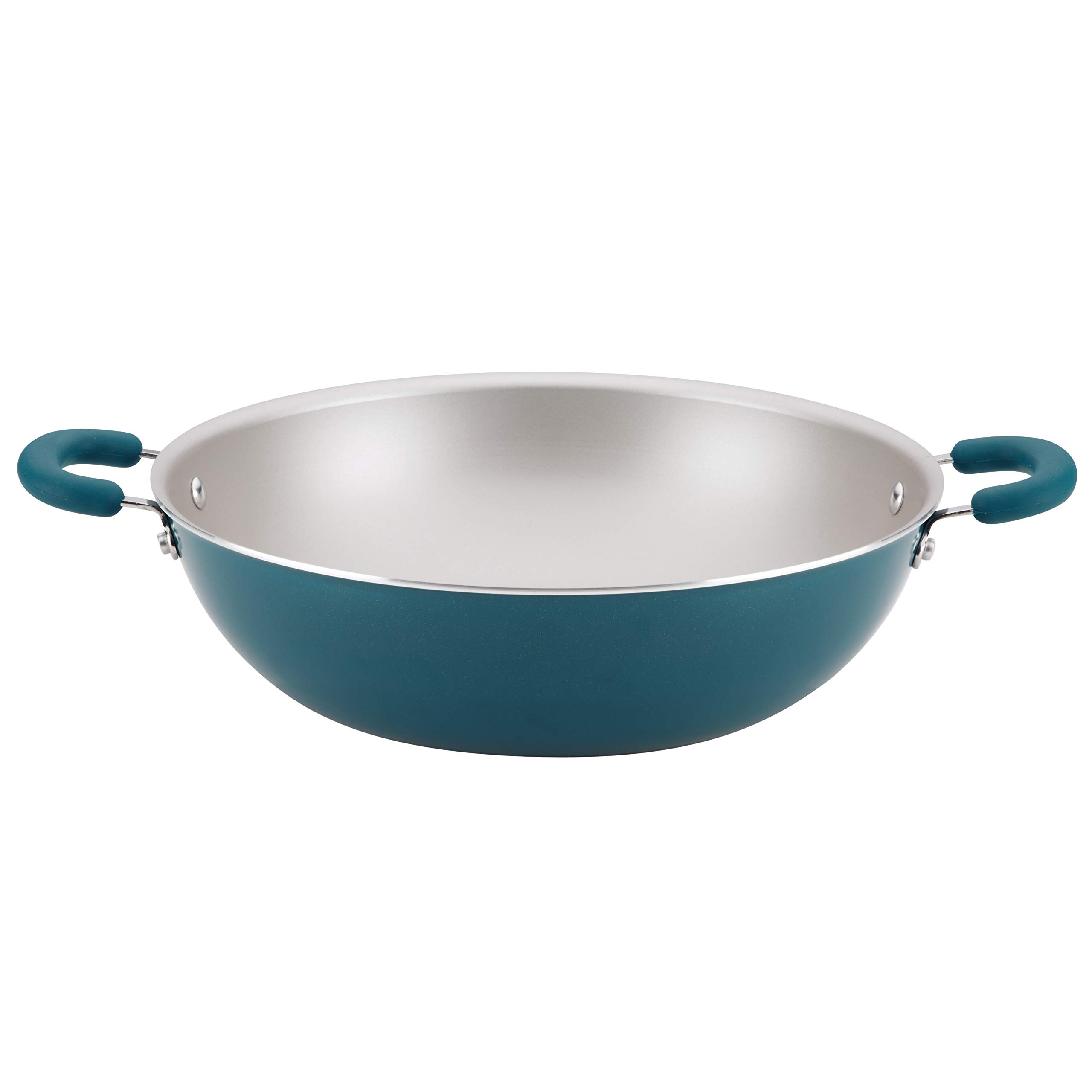Rachael Ray Nonstick Stir Fry Pan - 14.25 Inch Wok with Glass Lid, Teal Blue Shimmer - Perfect for Asian Cooking, Sautéing & Healthy Meals - Oven & Dishwasher Safe