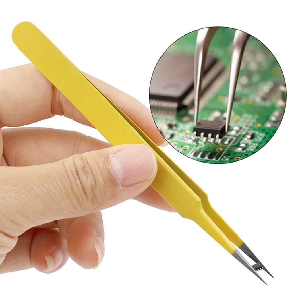 Premium Anti-Static Stainless Steel Tweezers Set - Precision Electronics Repair Tools for Phones, Eyebrows & Eyelashes | Universal Fit | Ideal for DIY Tech Repair, Beauty Salon & Home Use