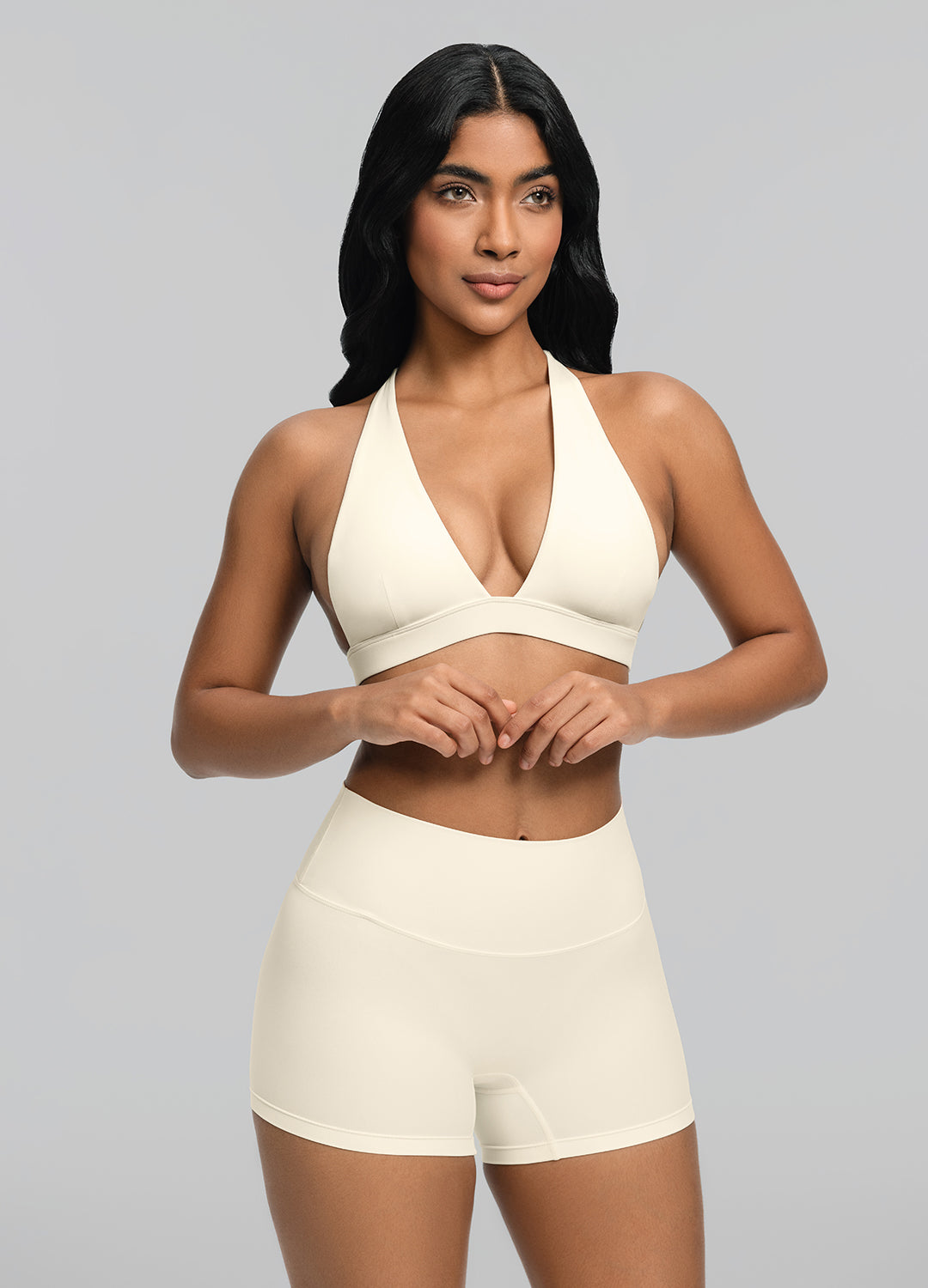 Micro Shorts in Creamy Vanilla - Women's High Waisted Soft Cotton Shorts for Summer, Gym, Yoga & Lounge Wear