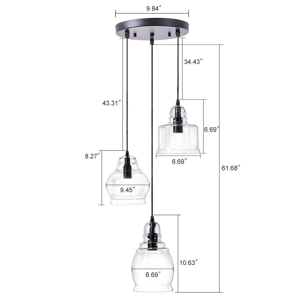 Modern Linear Glass Pendant Lights - 3-Light Kitchen Island Chandelier with Globe Shades, Dimmable Hanging Lighting for Dining Room, Foyer & Living Room | Farmhouse & Contemporary Home Decor