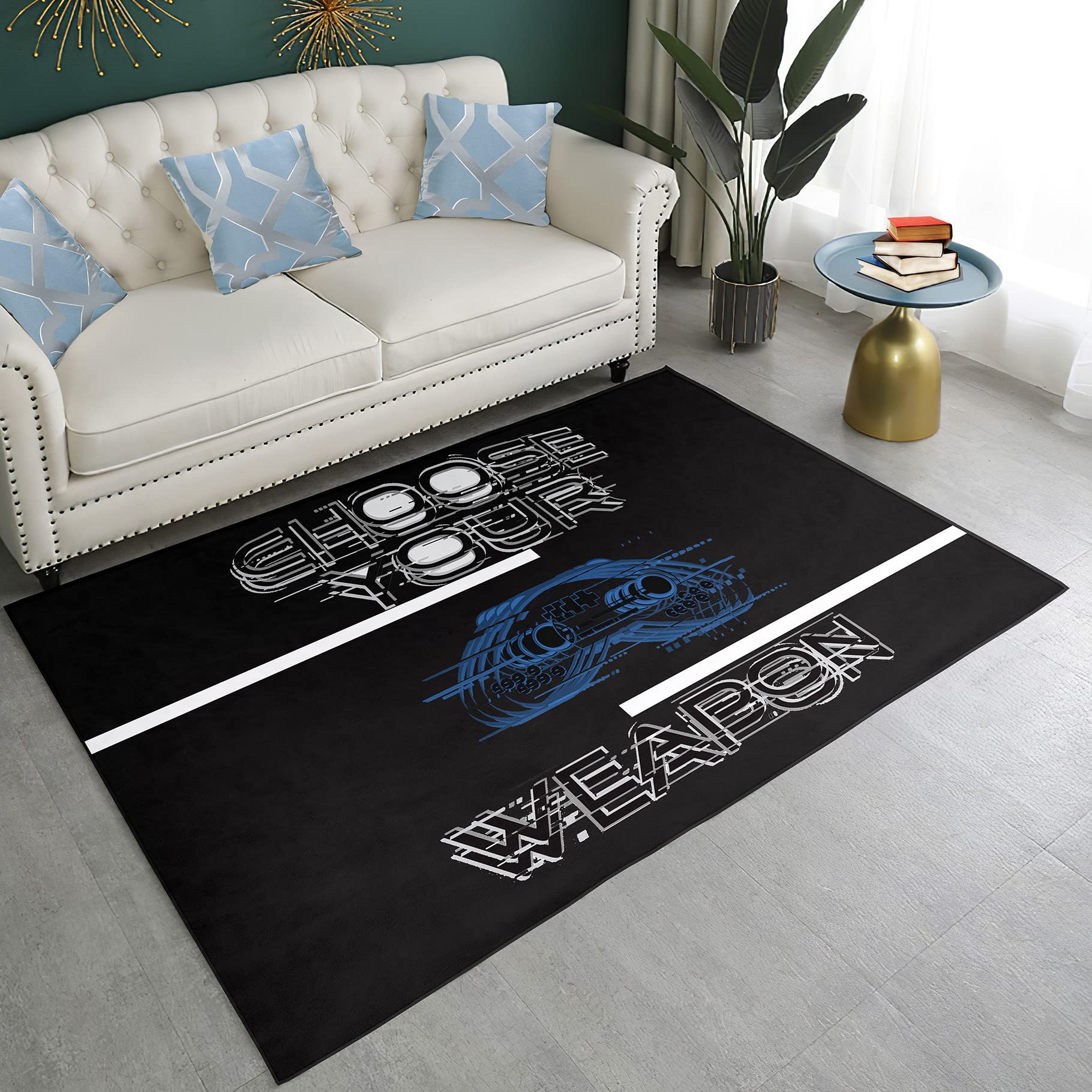 Gamer Area Rugs for Boys & Teens - Gaming Room Carpet with Gamepad Design - Kids Bedroom & Playroom Decor - Black Throw Rug for Floor Mat - Perfect for Gaming Setups, Bedside & Dorm Room Decor