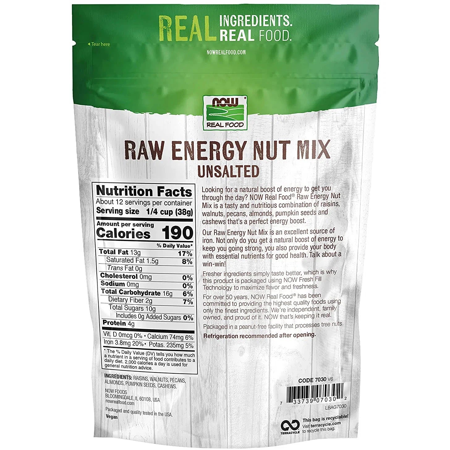 NOW Real Food Raw Energy Nut Mix, Unsalted - Organic, Non-GMO, Vegan Snack for Hiking, Travel & Healthy On-the-Go Nutrition
