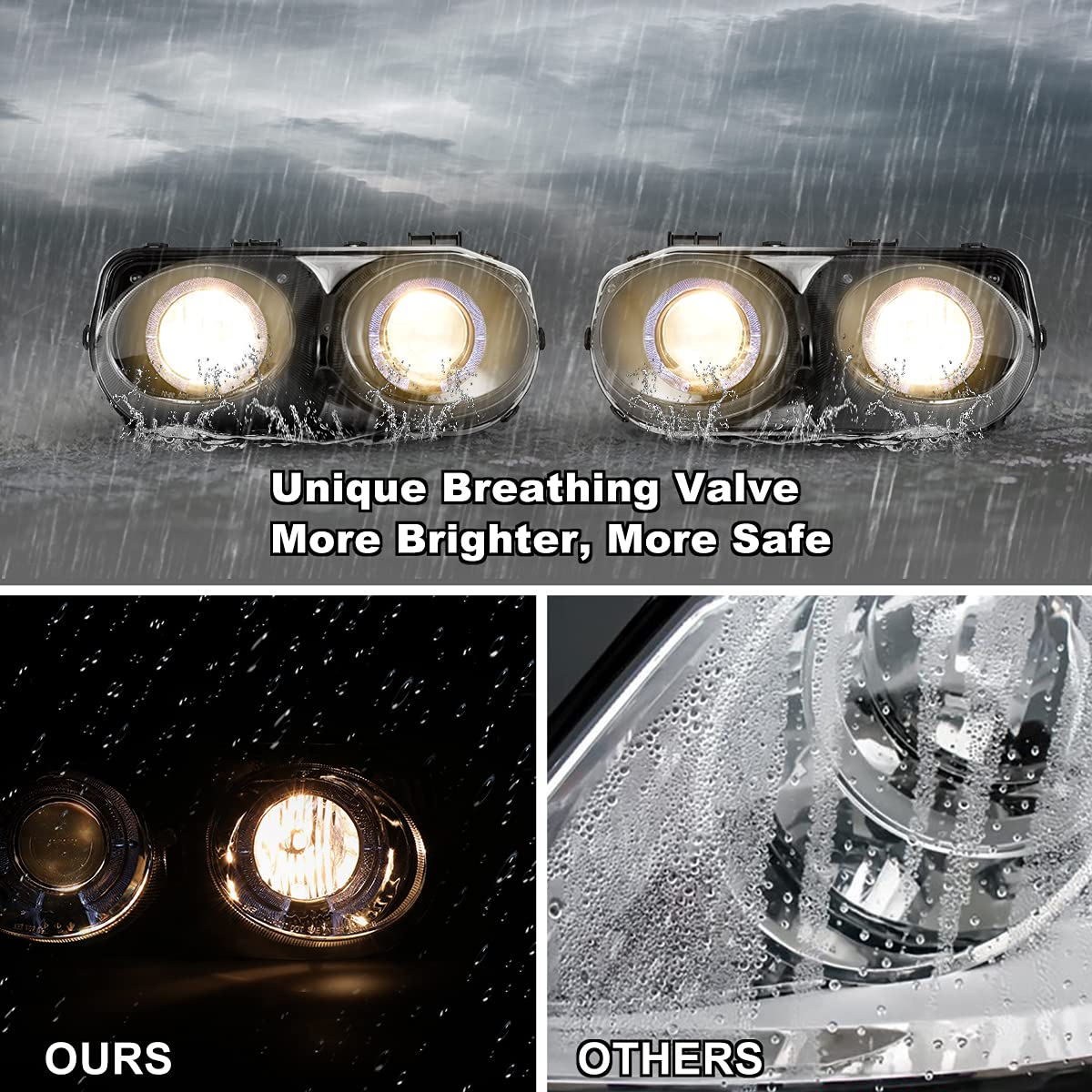 ROXX Halo Projector Headlights for 1998-2001 Acura Integra - Dual Beam LED Headlight Assembly with Clear Lens (Black+Clear) - Driver & Passenger Side - Perfect for Night Driving & Car Upgrades