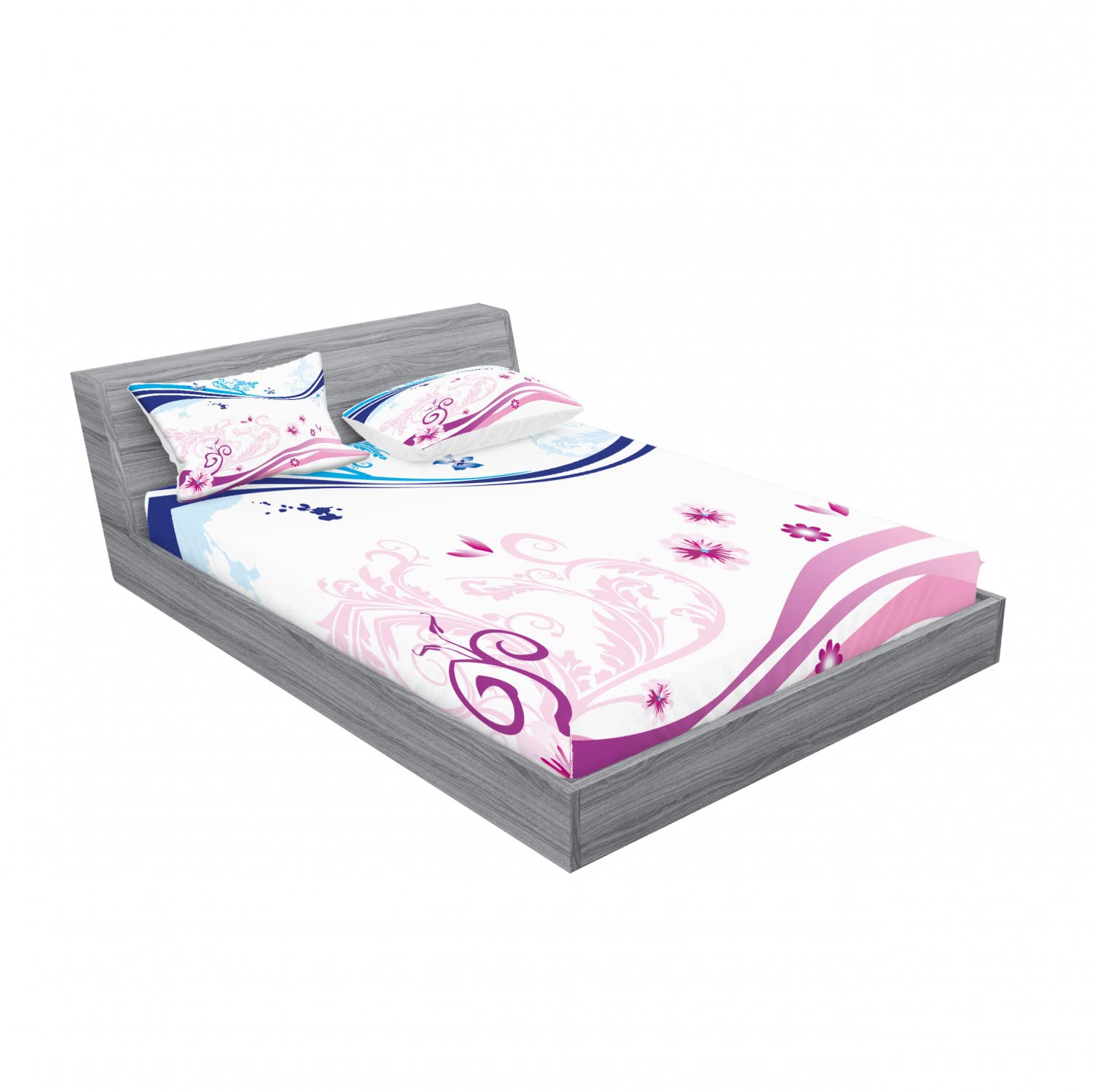 Ambesonne Modern 2-Pack Queen Size Fitted Sheet & Pillow Sham Set - Ivy Flower Leaves Nature Design, Dark Blue Lilac 4-Piece Bedding Set (2 Fitted Sheets + 4 Pillow Covers) for Cozy Bedroom Decor & Guest Room Essentials