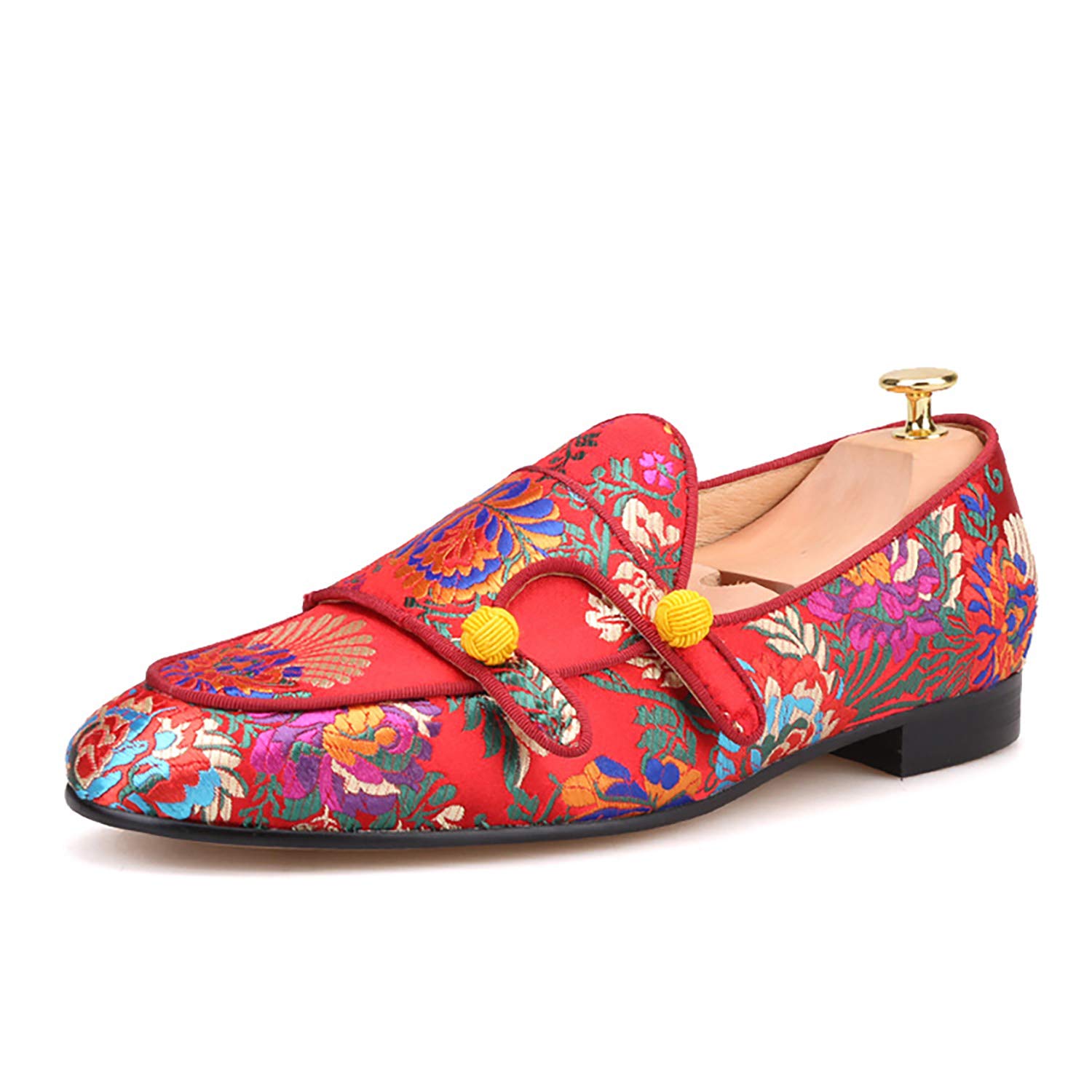 HI&HANN Men's Silk Loafers - Chinese Style Floral Embroidered Slippers for Wedding, Party & Formal Occasions - Comfortable Smoking Shoes for Groom, Bridal Party & Special Events