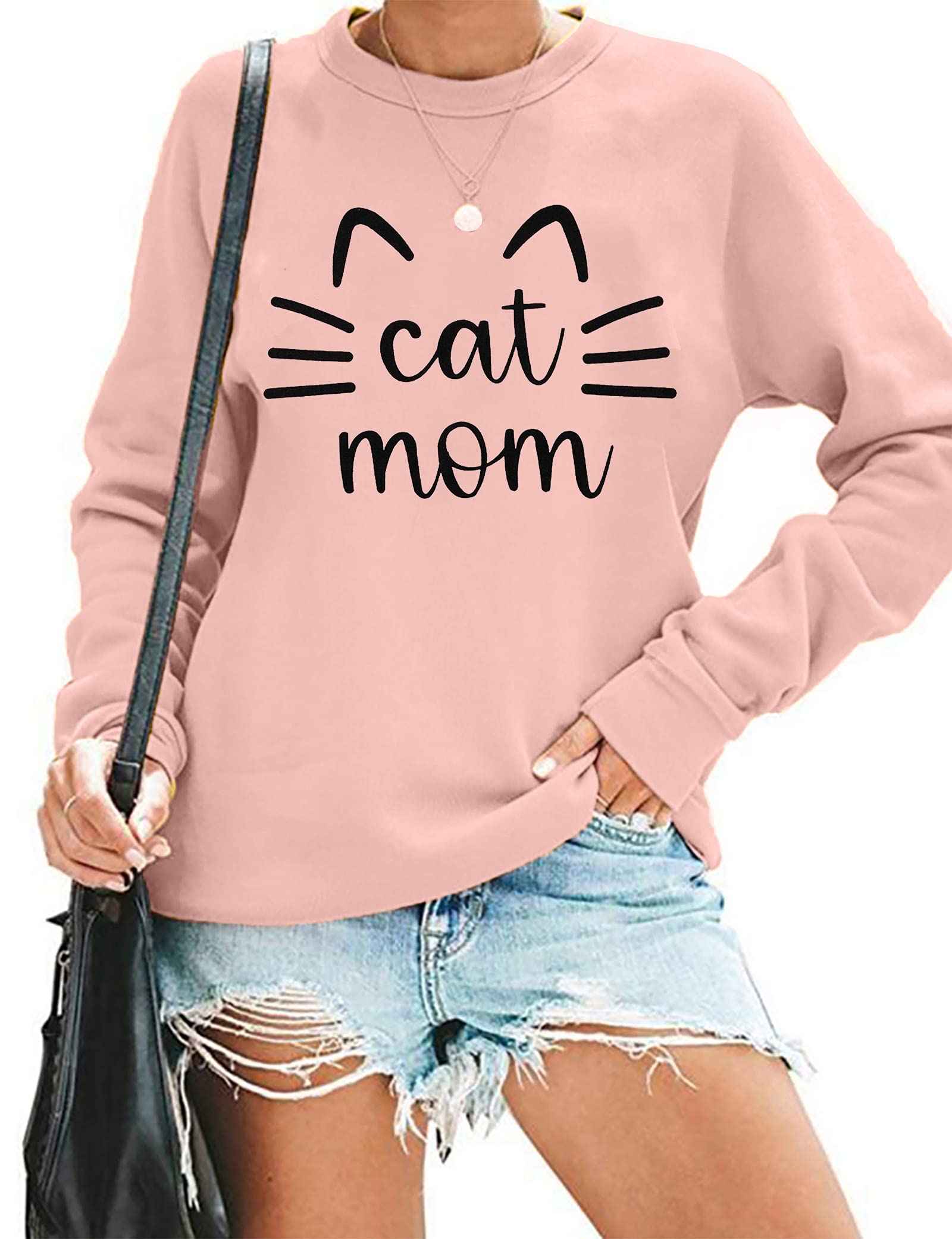 Cat Mom Sweatshirt for Women - Cute Cat Mama Long Sleeve Graphic T-Shirt Top | Perfect for Casual Wear, Cat Lover Gifts & Cozy Outfits
