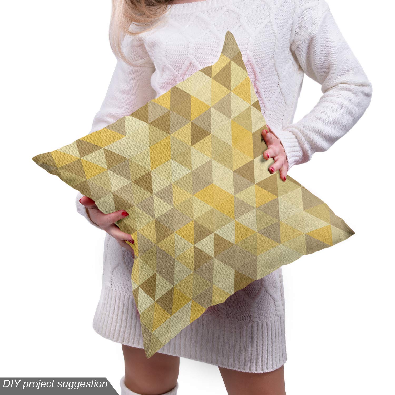 Ambesonne Yellow Brown Fabric by The Yard - Monotone Triangle Polygonal Art Design for Upholstery, Curtains & Home Decor (10 Yards, Coffee Yellow) | Perfect for DIY Projects, Sofa Covers, Throw Pillows & Wall Hangings