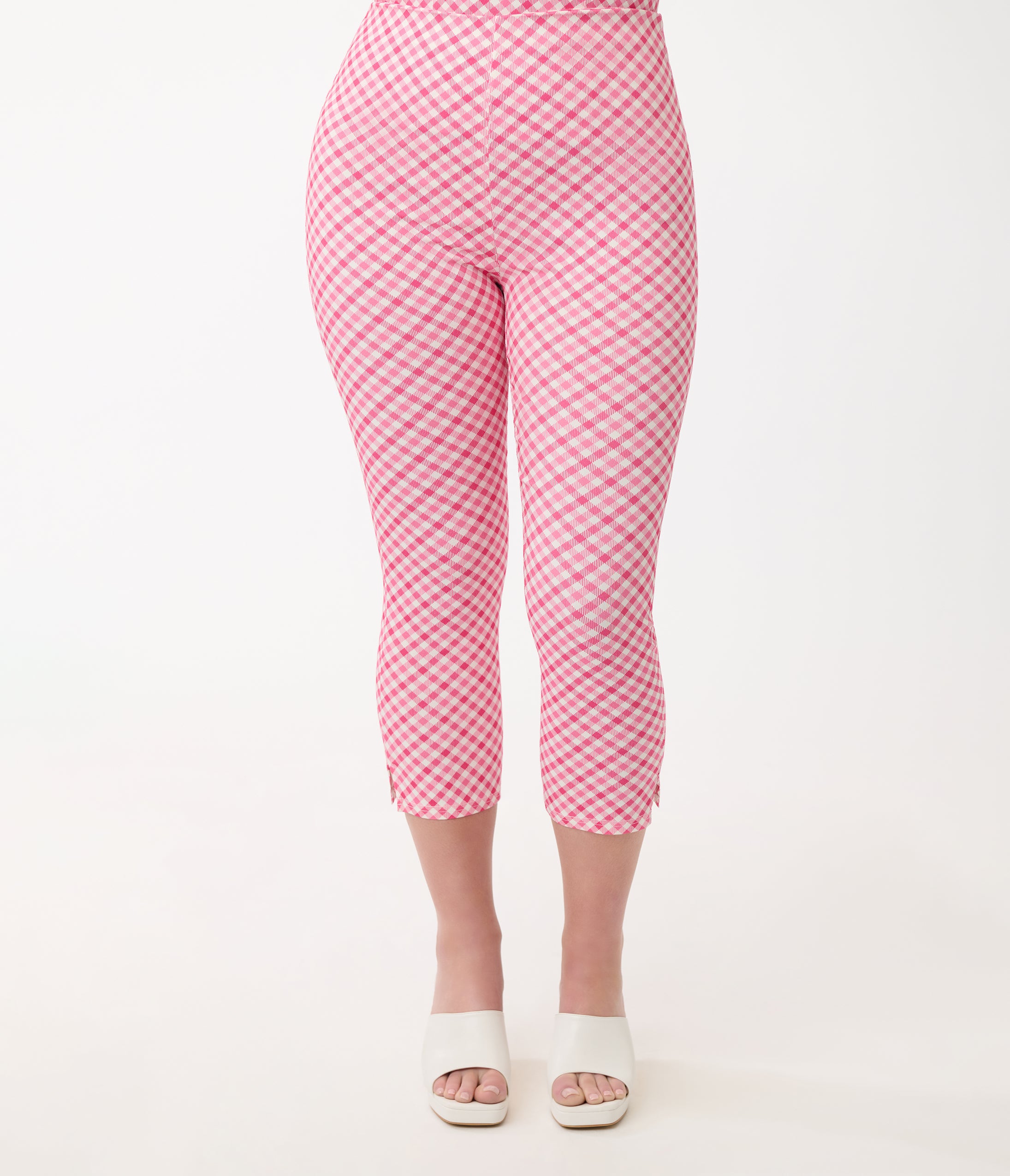 Vintage 1950s Pink & White Gingham Rachelle Capri Pants - Retro High Waisted Women's Short Pants for Casual Wear, Summer Outfits & 50s Themed Parties