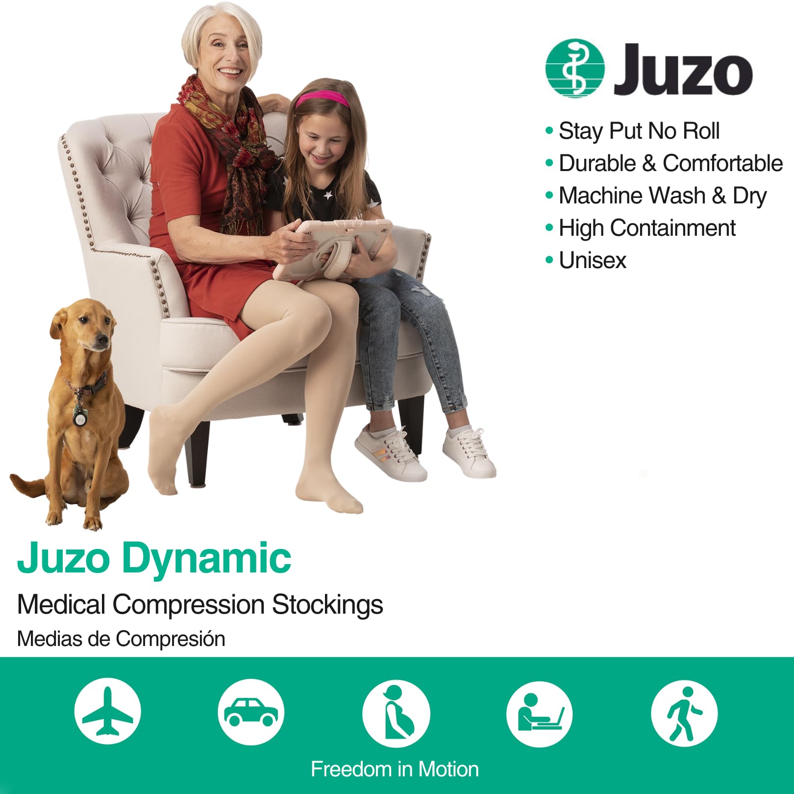 Juzo Dynamic 40-50 mmHg Medical Compression Stockings Knee High Open Toe - Varicose Veins & Edema Relief Socks for Men & Women - Ideal for Orthostatic Hypotension, Post-Surgery Recovery & Daily Support