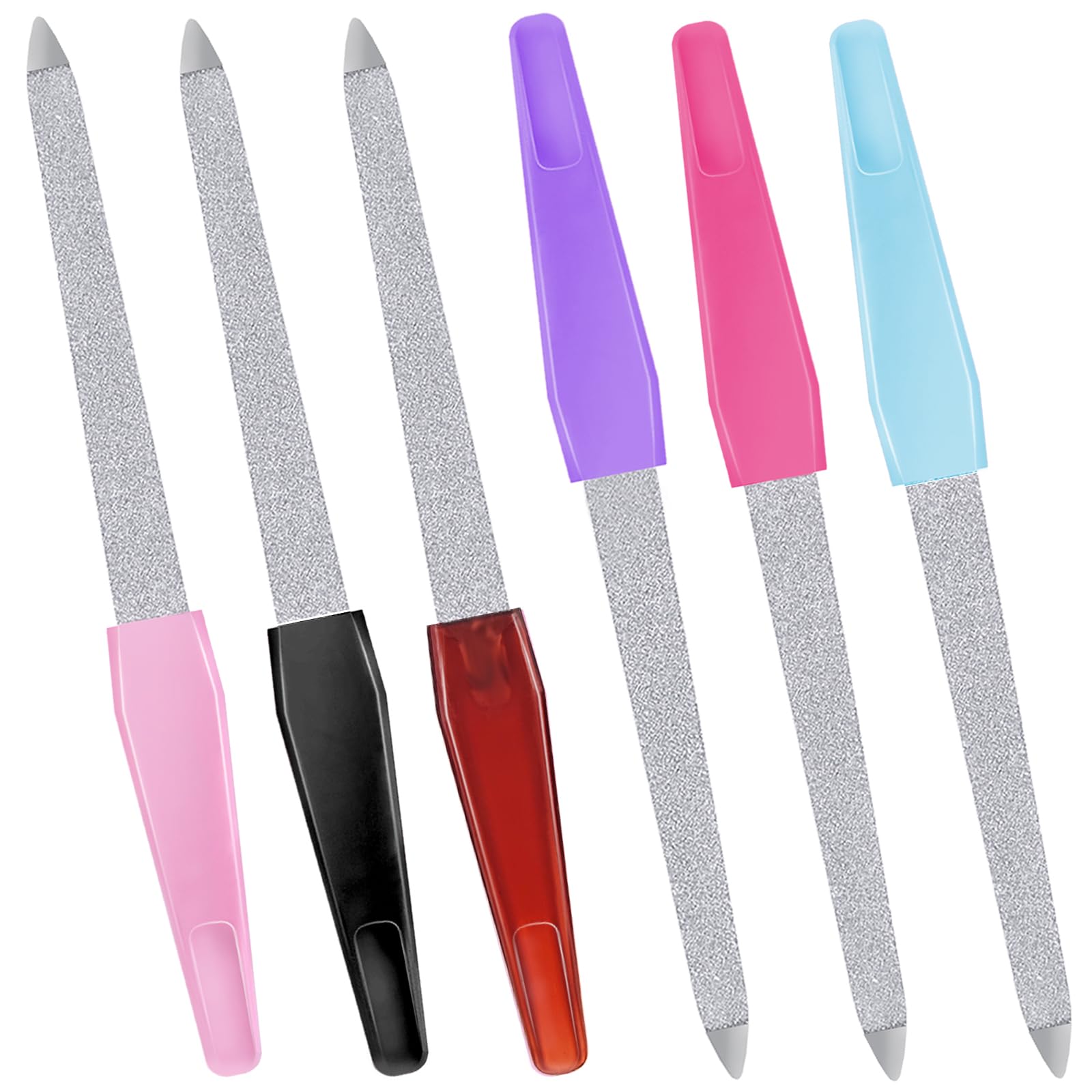 6Pcs Stainless Steel Diamond Nail Files Set - Professional Metal Nail Buffer with Sharp Tip & Non-Slip Handle for Salon, Home & Travel Use - Perfect for Manicures, Pedicures & Nail Art (Colorful)