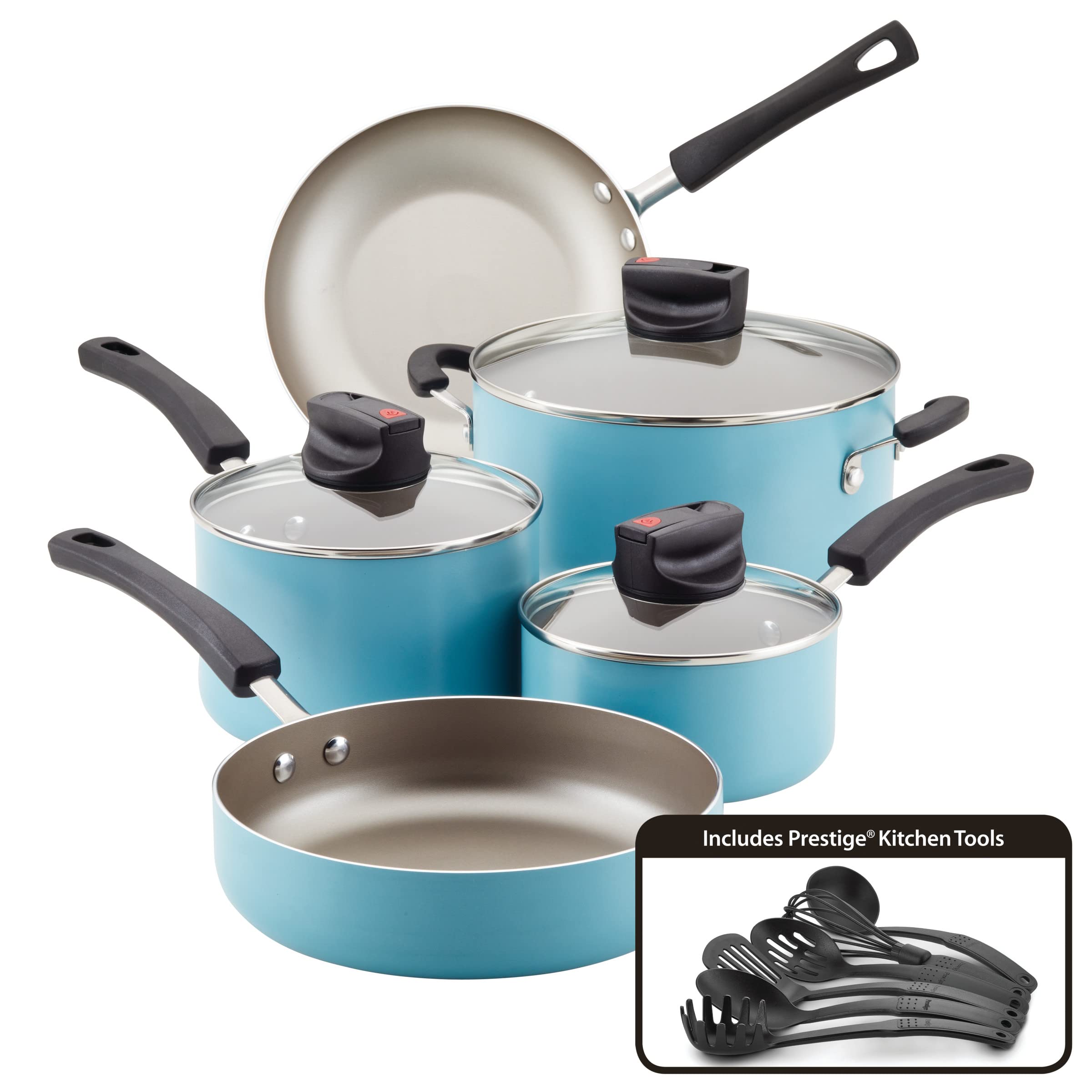 Farberware Smart Control Nonstick Cookware Set - 14-Piece Aqua Pots and Pans for Induction Cooking | Perfect for Family Dinners, Meal Prep & Professional Chefs