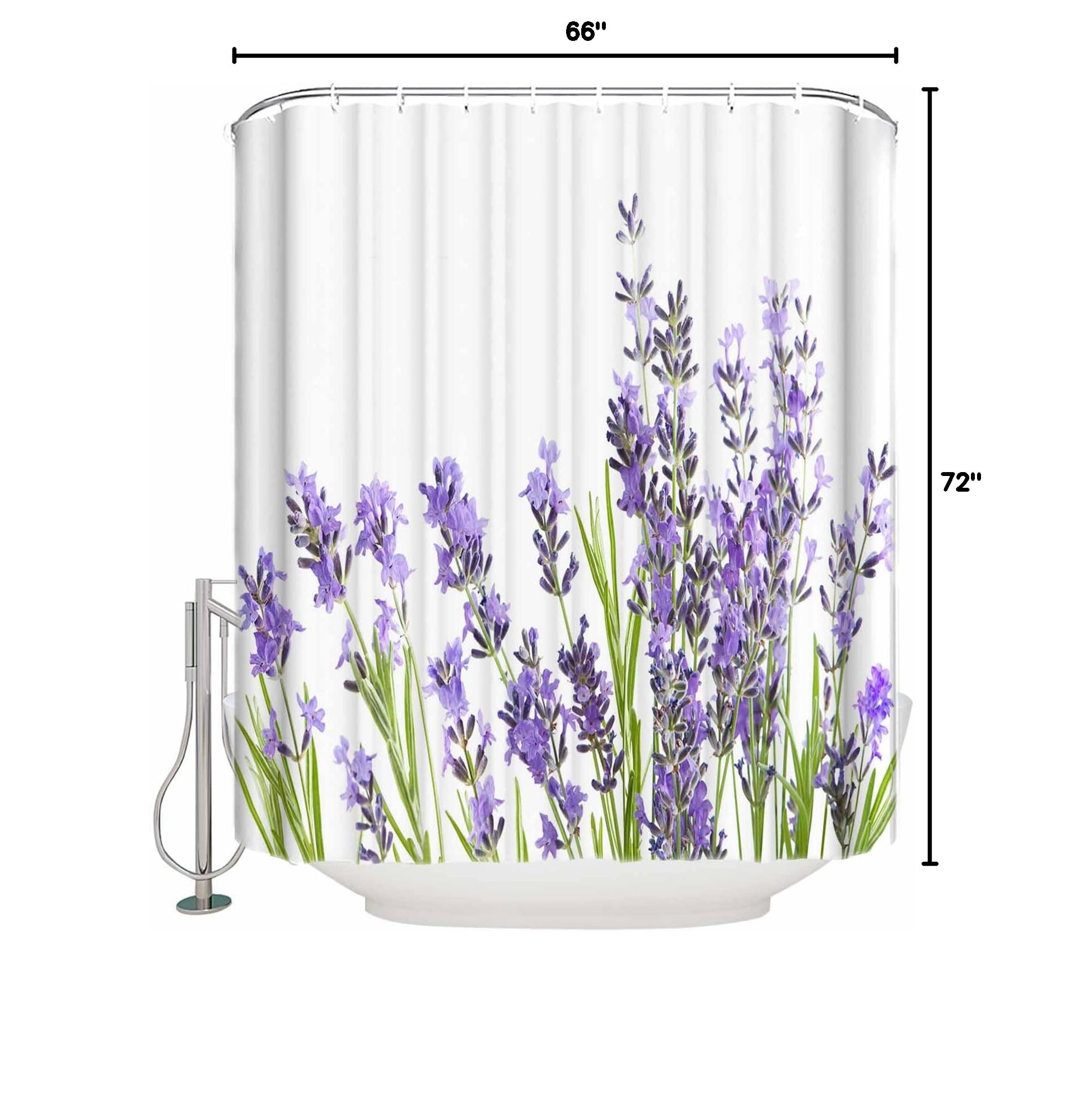 Waterproof Lavender Flower Shower Curtain Set - 66 x 72 Inch Purple Bathroom Decor with Hooks, Washable Fabric Bath Accessories for Home & Hotel Use - Perfect for Spa-Like Bathroom Makeovers