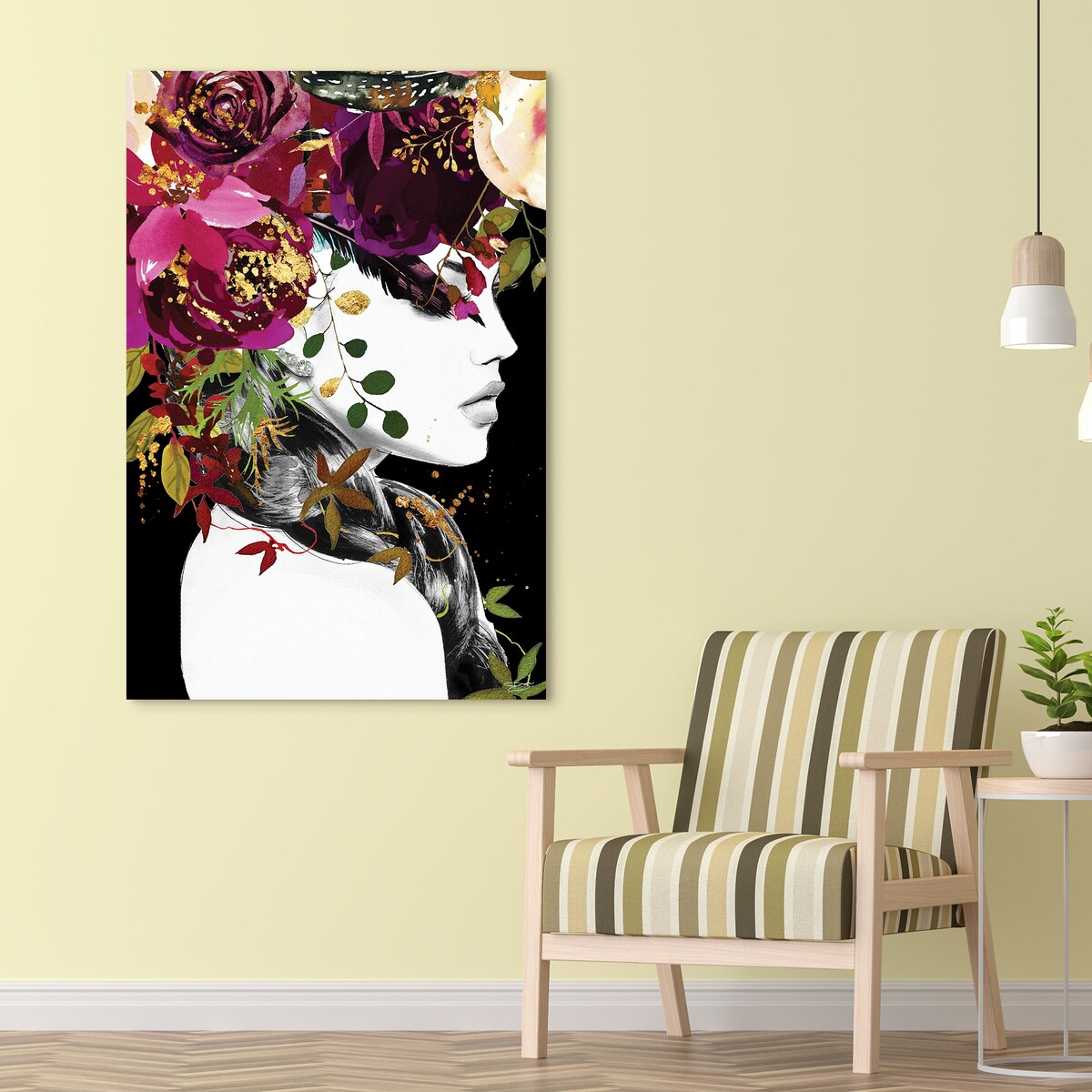 Frameless Floating Glass Wall Art - 24x24 Inch Tempered Glass Panel with Floral & Female Design - Perfect for Living Room, Bedroom, or Office Decor