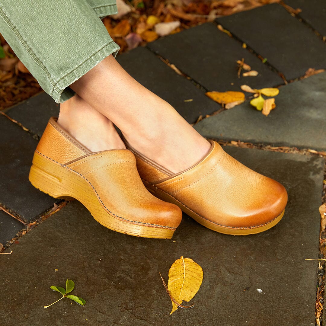 DANSKO Professional Honey Burnished Leather Clogs for Women - Comfortable Slip-Resistant Work Shoes for Nurses, Chefs & Healthcare Workers - Perfect for Long Shifts & Standing All Day