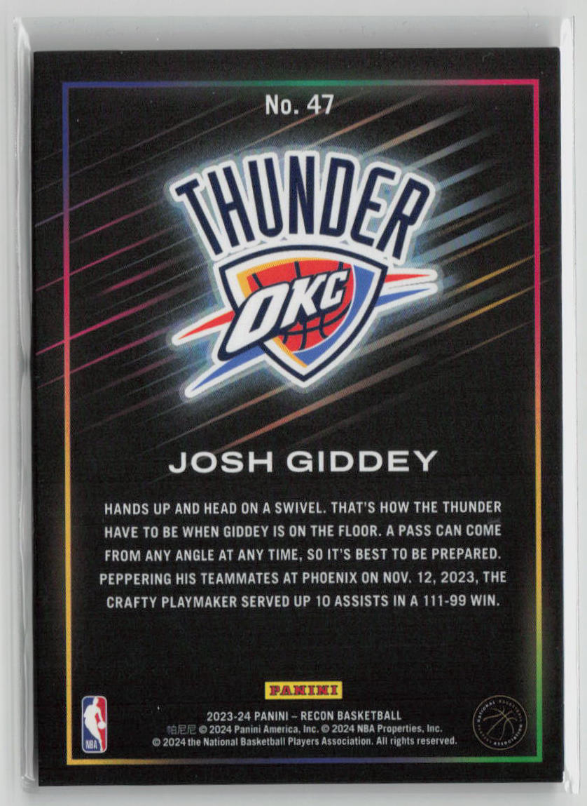 2023 Panini Recon Josh Giddey 03/12 Orange FOTL #47 Basketball Trading Card - Rare Collectible for NBA Fans & Card Enthusiasts | Perfect for Memorabilia Display, Investment, and Sports Collections
