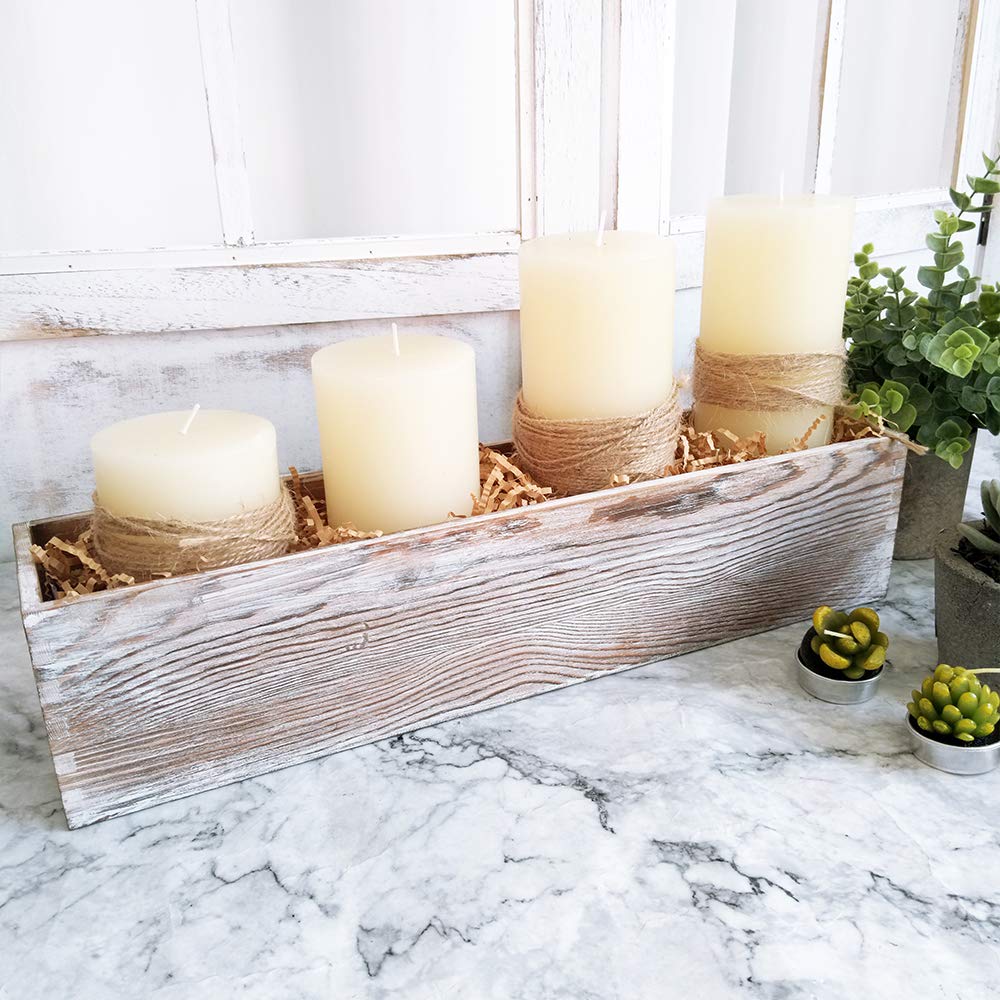 Whitewashed Wooden Planter Box with Inner Plastic Liner - 17.3