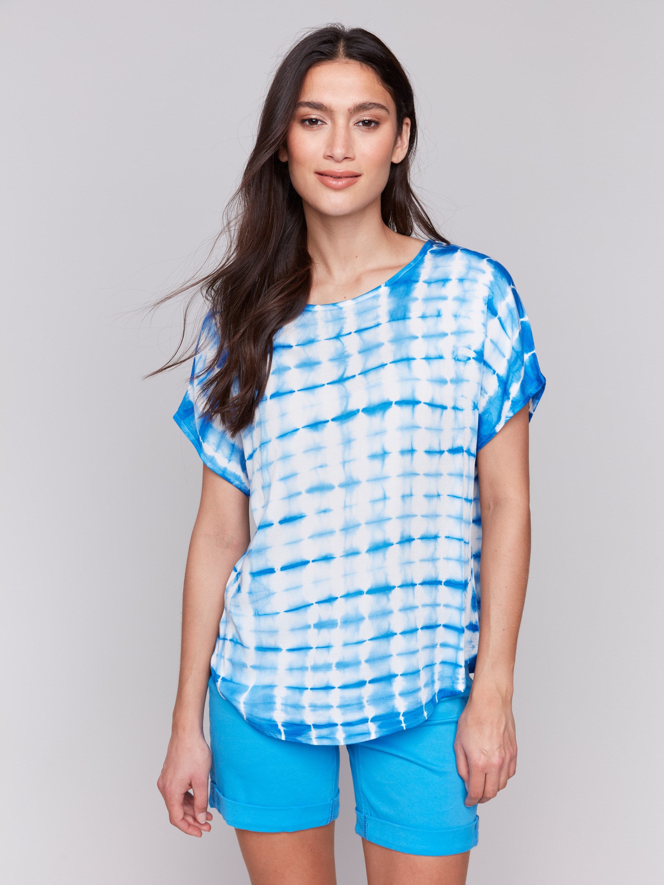 Stylish Tie Dye Dolman Top in Azure Blue - Perfect for Summer Outfits, Beach Wear & Boho Fashion
