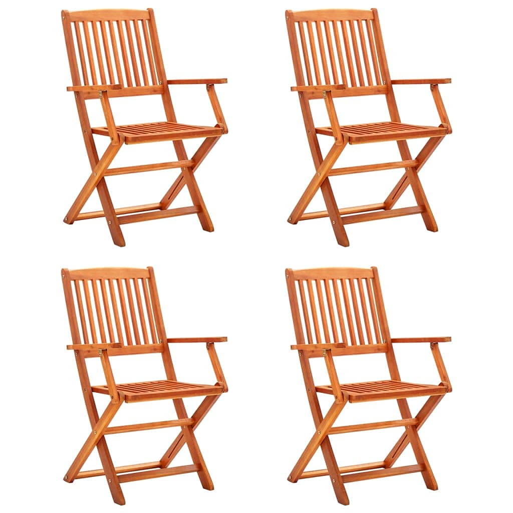 4-Pack Solid Eucalyptus Wood Folding Garden Chairs - Slatted Design Armchairs for Beach, Sunbathing, Patio, Pool, Lawn & Deck - Perfect for Outdoor Relaxation & Entertaining