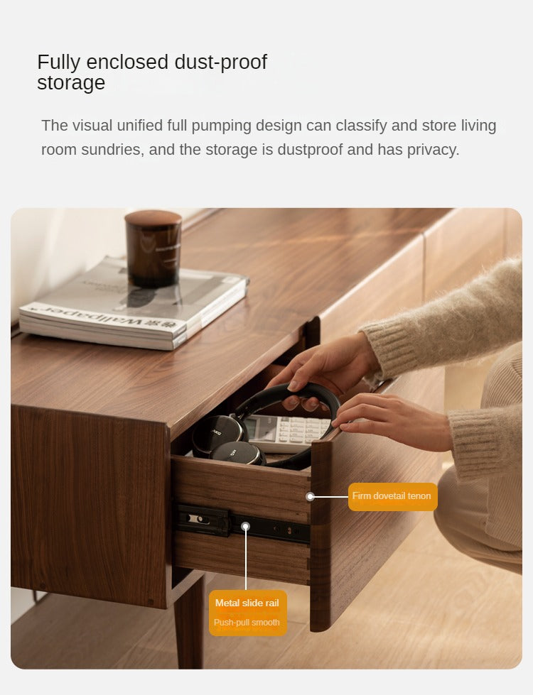 Modern Black Walnut Solid Wood TV Stand - Minimalist Entertainment Center for Living Room, Home Theater & Media Storage