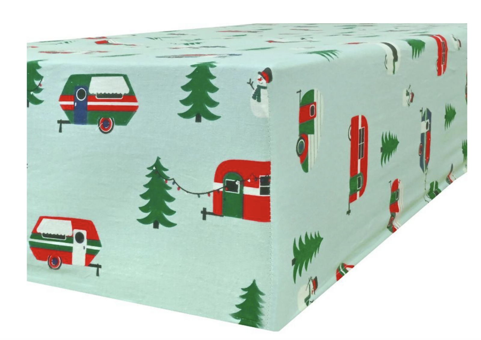Luxury Queen Size 100% Cotton Flannel Fitted Sheet - Soft Flannelette Bedding for Cold Weather - Perfect for Winter Nights, Camping & RV Travel (Trees/Caravan Pattern)