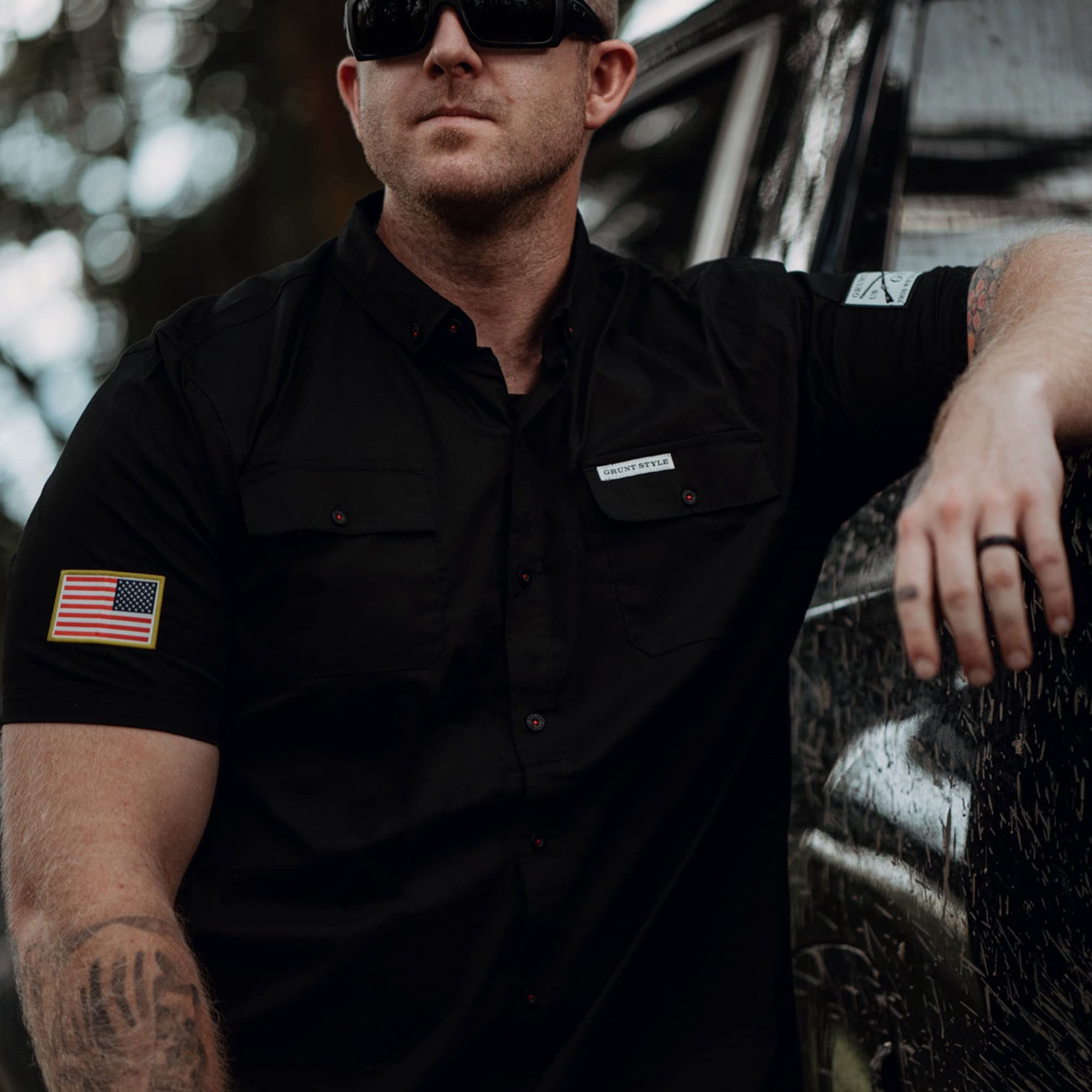 Grunt Style Men's Short Sleeve Button Down Shirt - Casual Workwear & Garage Mechanic Shirt for Outdoor Activities and Everyday Wear