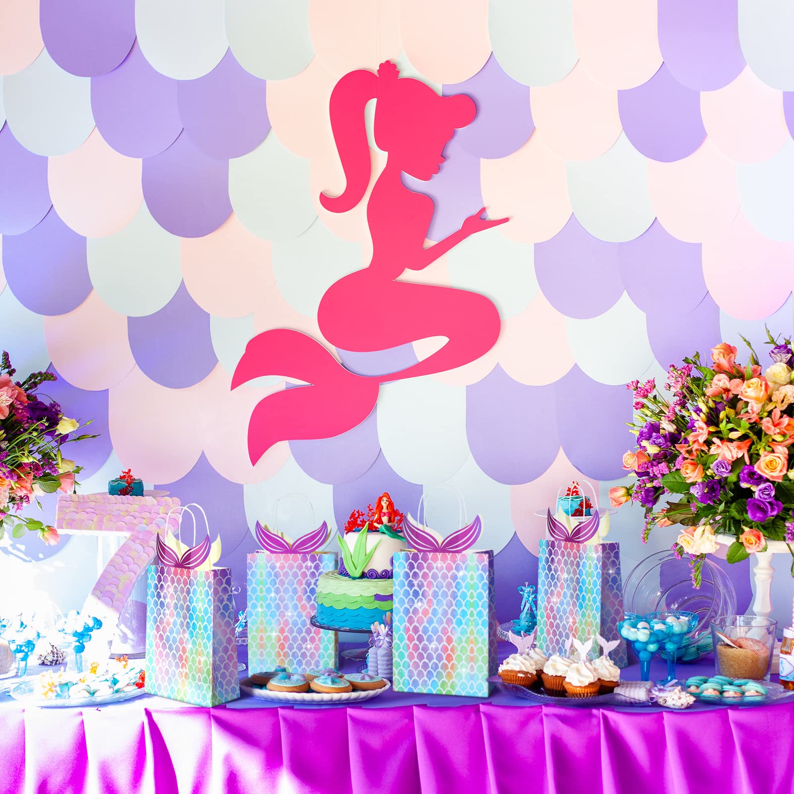 Mermaid Gift Bags with Handles - 10 Pack Party Favors for Girls Birthday, Baby Shower & Candy Treats | Durable Mermaid-Themed Goodie Bags for Party Decorations & Favor Distribution