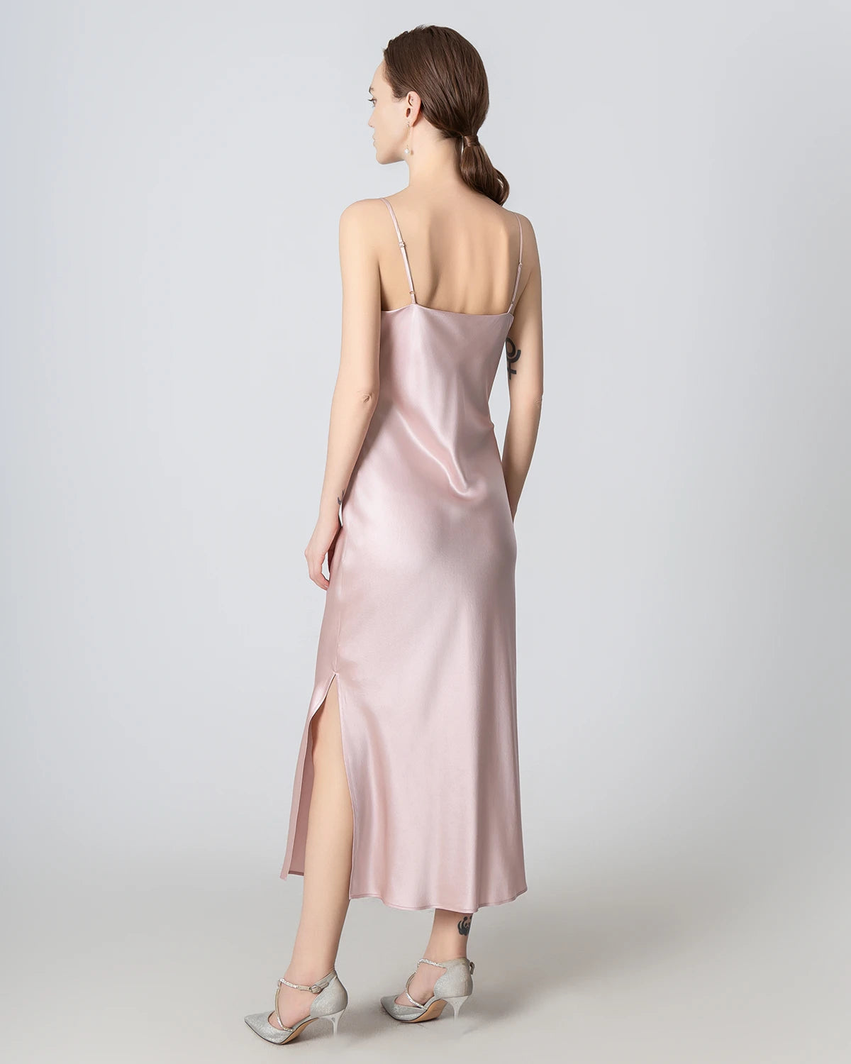 Elegant Slit Cowl Neck Midi Silk Dress for Women | Luxury Satin Evening Gown | Perfect for Cocktail Parties, Date Nights & Formal Events