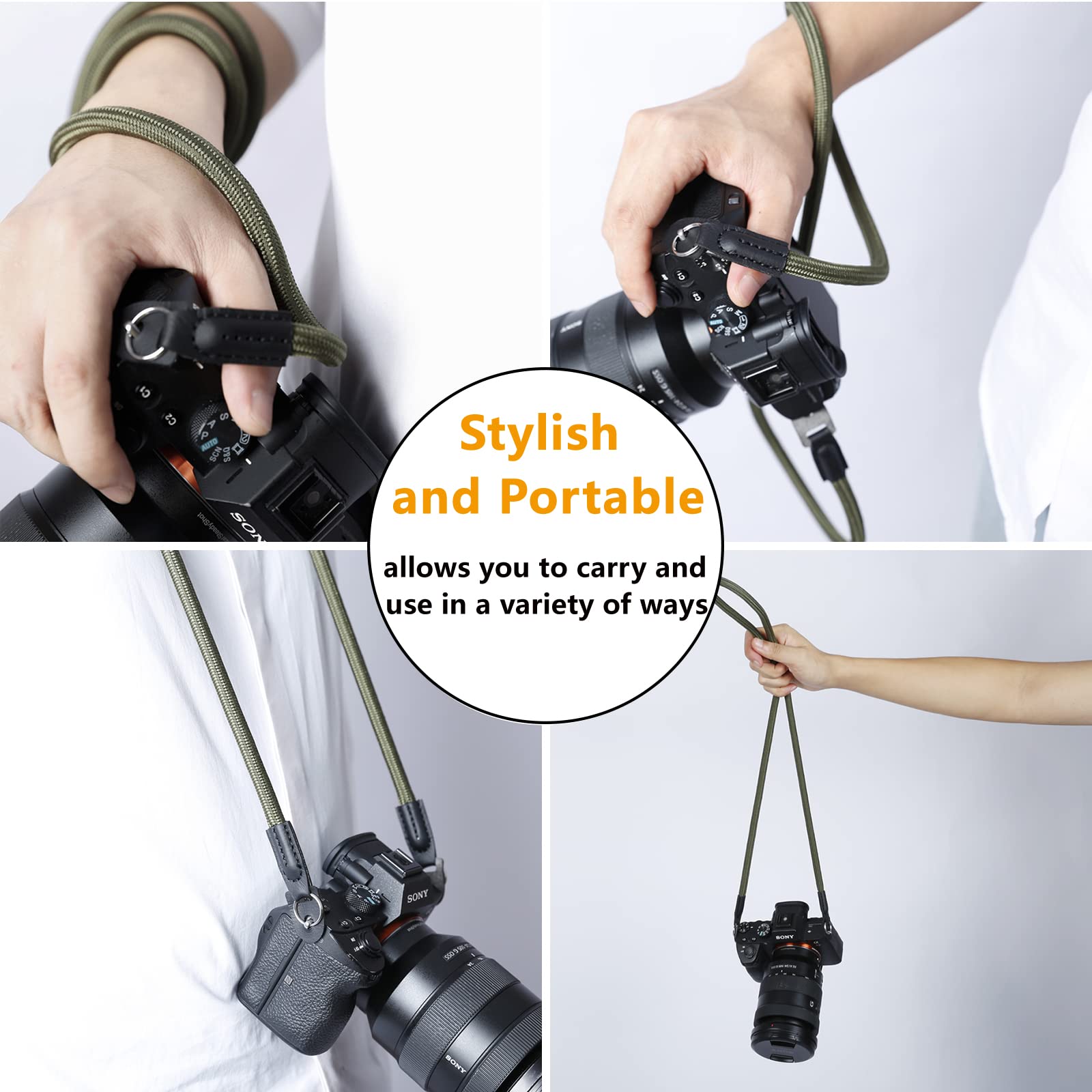 Durable Climbing Rope Camera Shoulder Strap for DSLR & Mirrorless Cameras - Adjustable Neck Strap with Lens Cap Keeper (Green) - Perfect for Travel, Hiking & Outdoor Photography