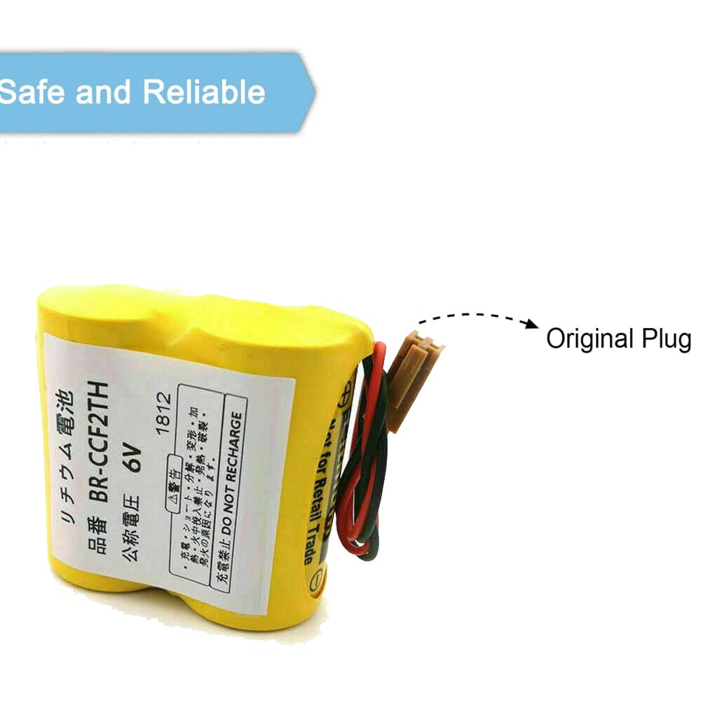 2 Pack BR-CCF2TH 6V 5000mAh Non-Rechargeable Battery with Brown Plug - Replacement for Fanuc A98L-0001-0902/A98L-0031-0006 PLC Backup Power - Ideal for Industrial Automation & CNC Machine Maintenance