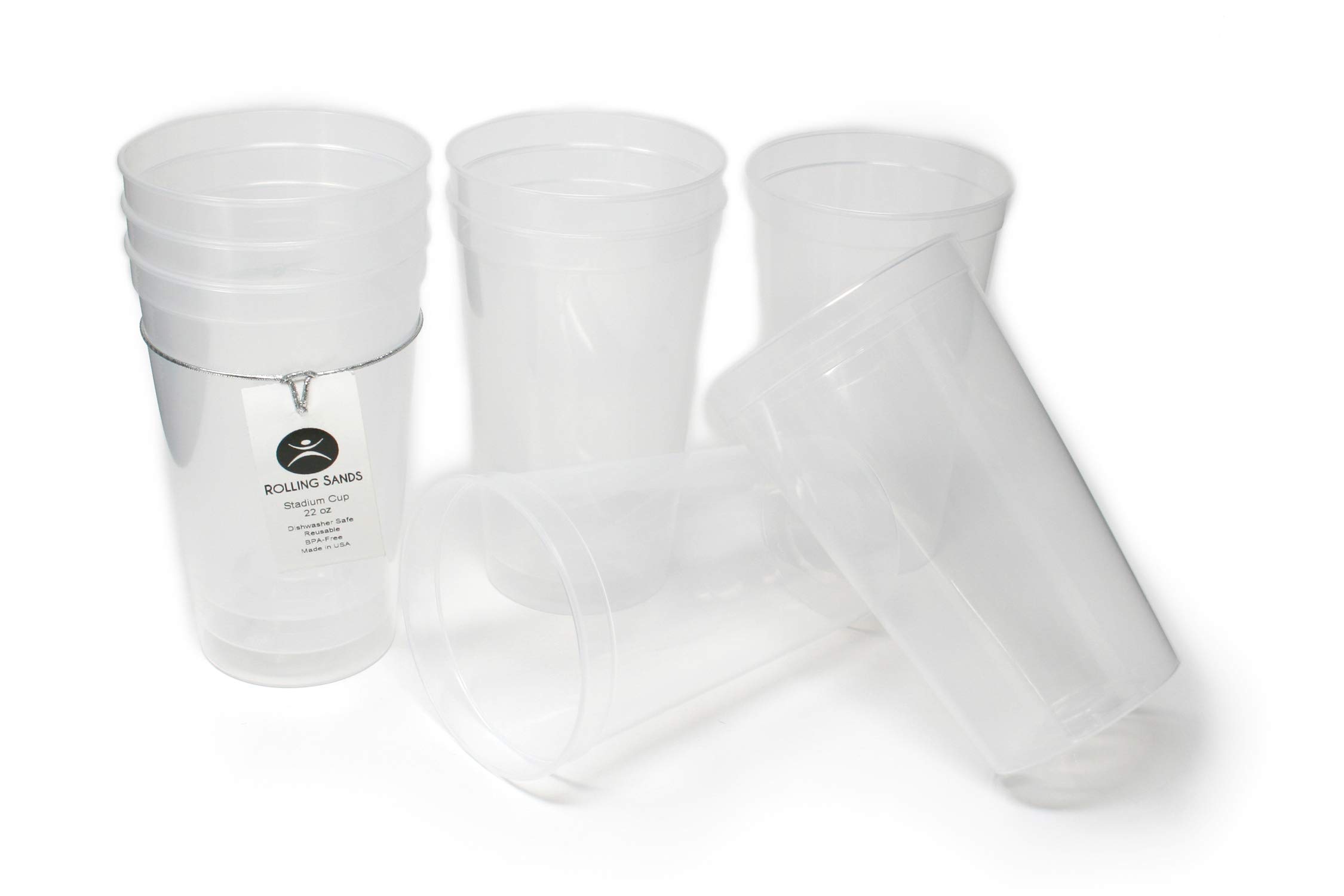 Rolling Sands 22oz Reusable Plastic Stadium Cups - 8 Pack Clear BPA-Free Dishwasher Safe Tumblers | Made in USA | Perfect for Parties, BBQs, Sports Events & Outdoor Gatherings