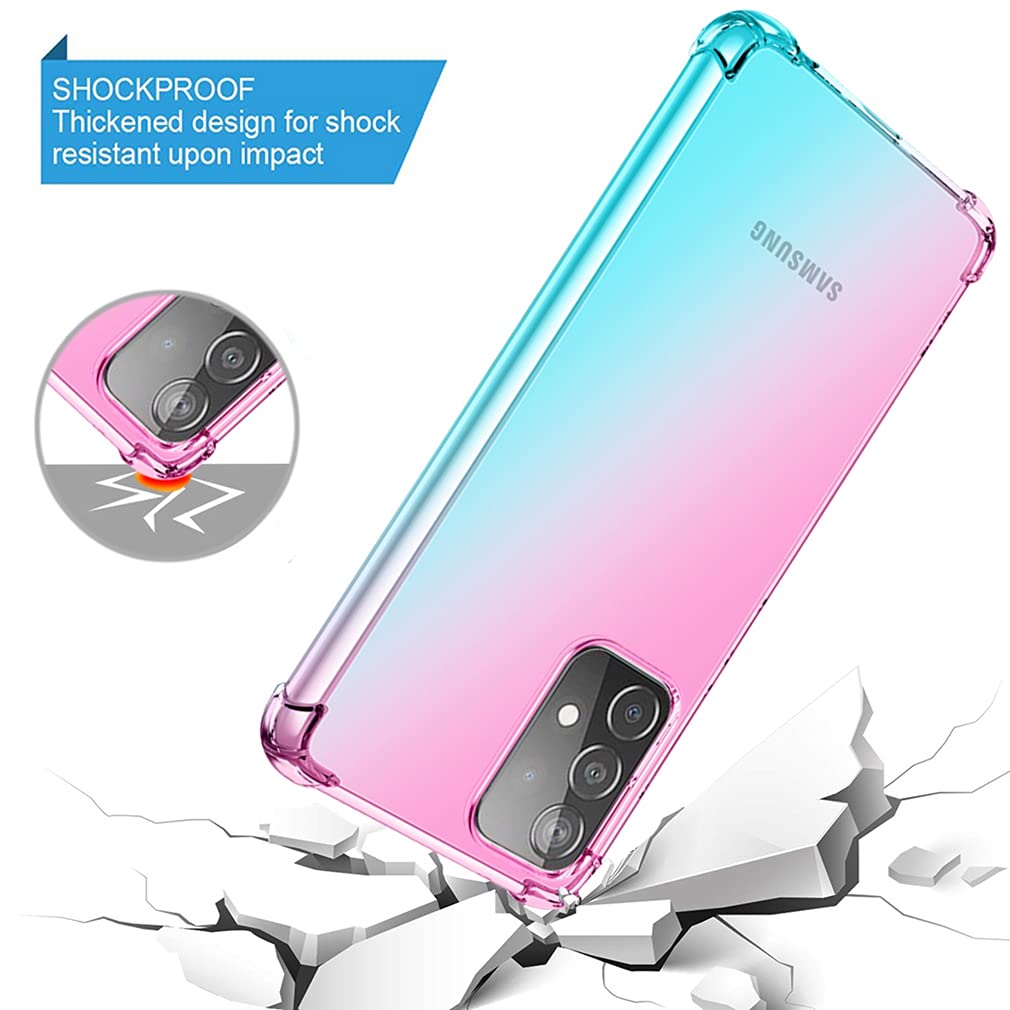Samsung Galaxy A72 5G Phone Case - Clear Gradient TPU Cover, Slim Anti-Scratch Shockproof Protective Case for Samsung A72 (Pink/Green) - Perfect for Everyday Use, Work & Travel