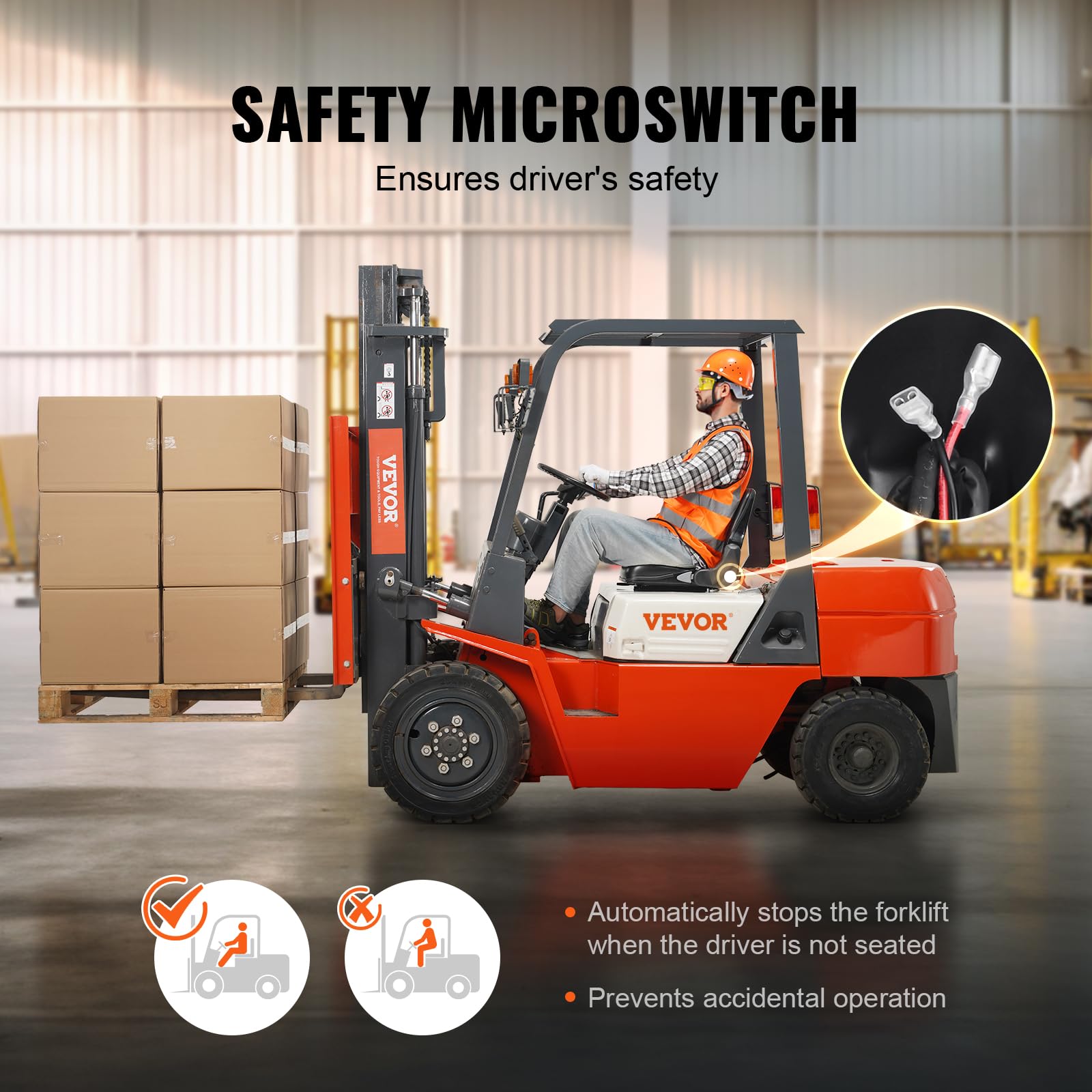 VEVOR Universal Forklift Seat - Adjustable Angle Back & Micro Switch, Fold Down Tractor Seat with 6.3-13.4